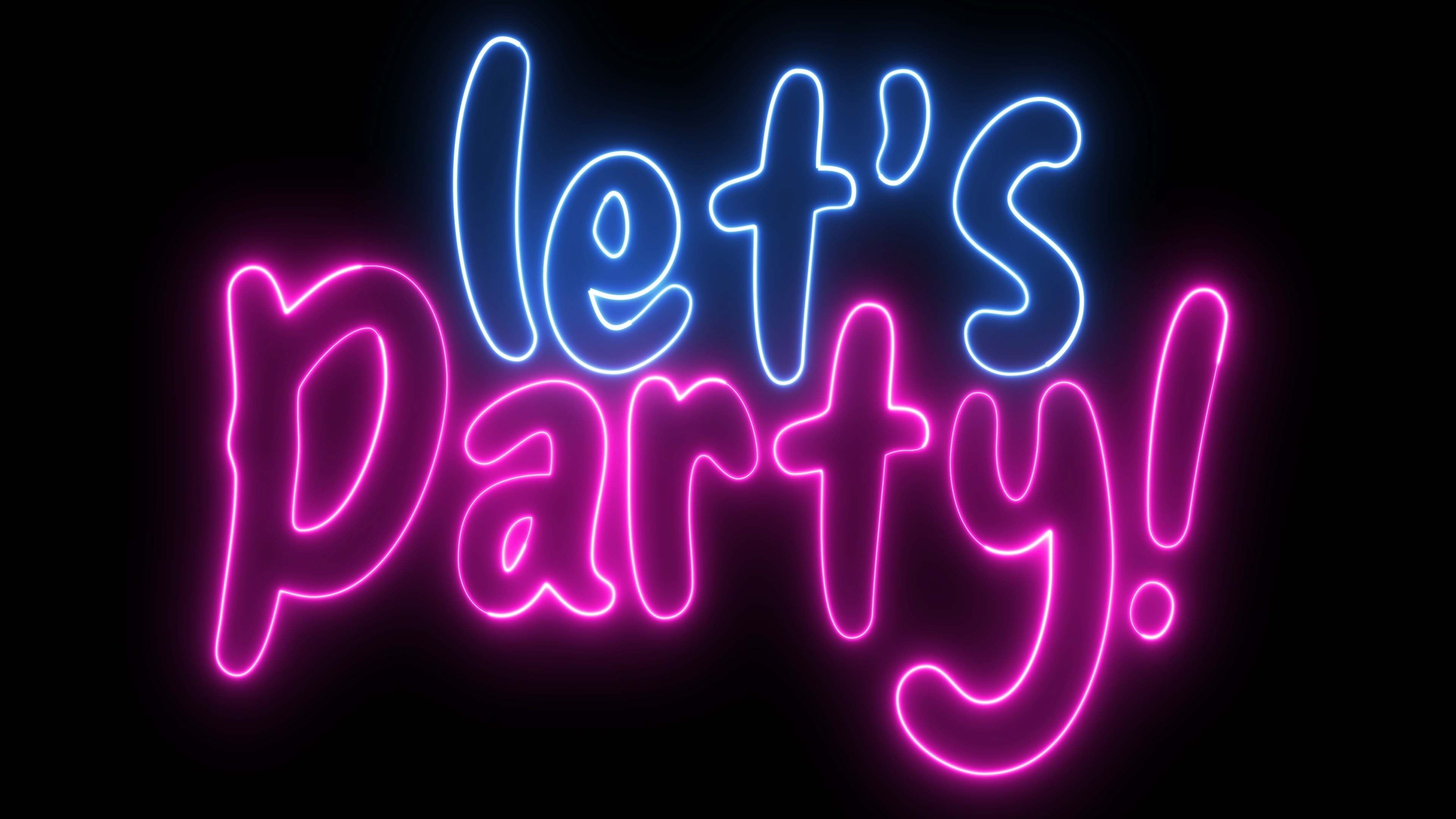 A neon lit sign that says "Let's Party" with a black background.