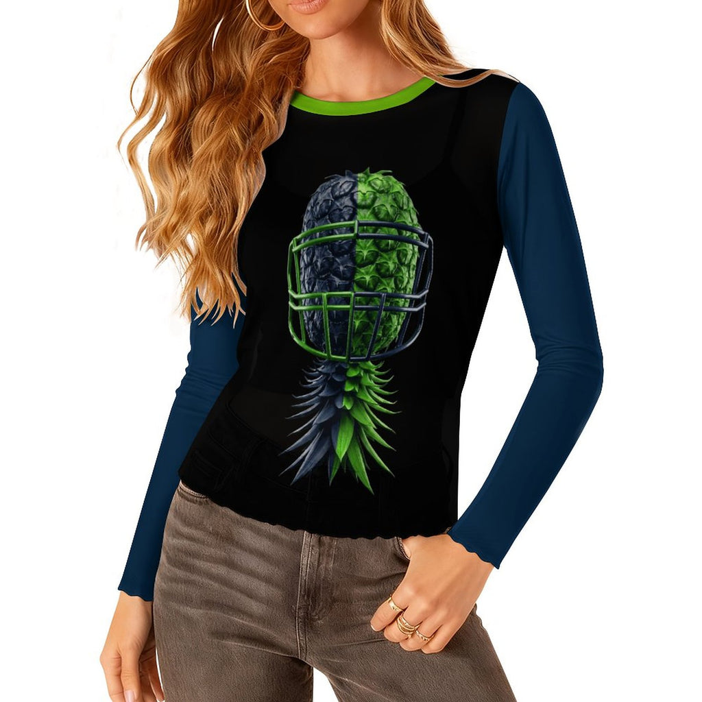 Neon Green & Navy Long Sleeve Mesh T-Shirt