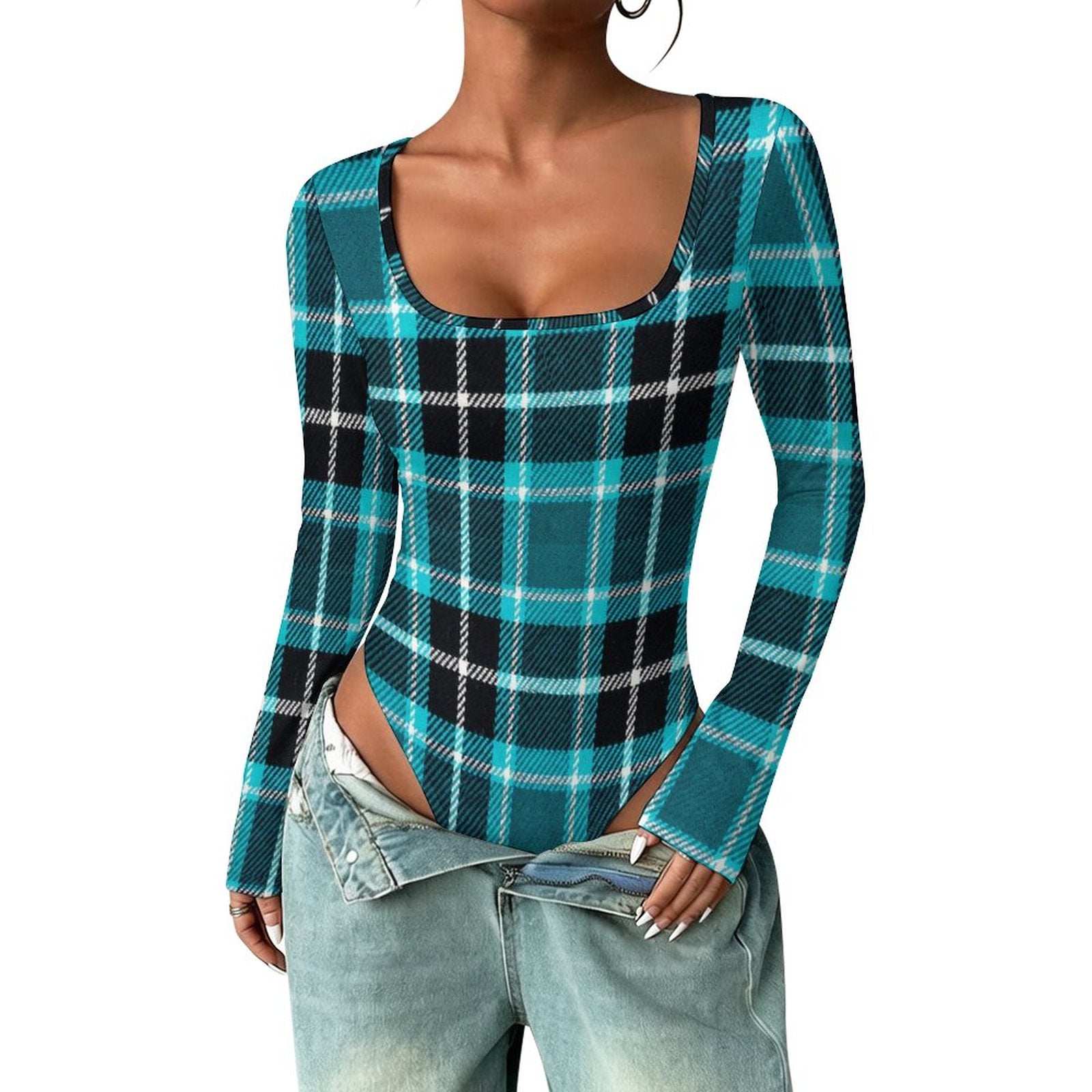 Square Collar Long Sleeved Jumpsuit(All-Over Printing)