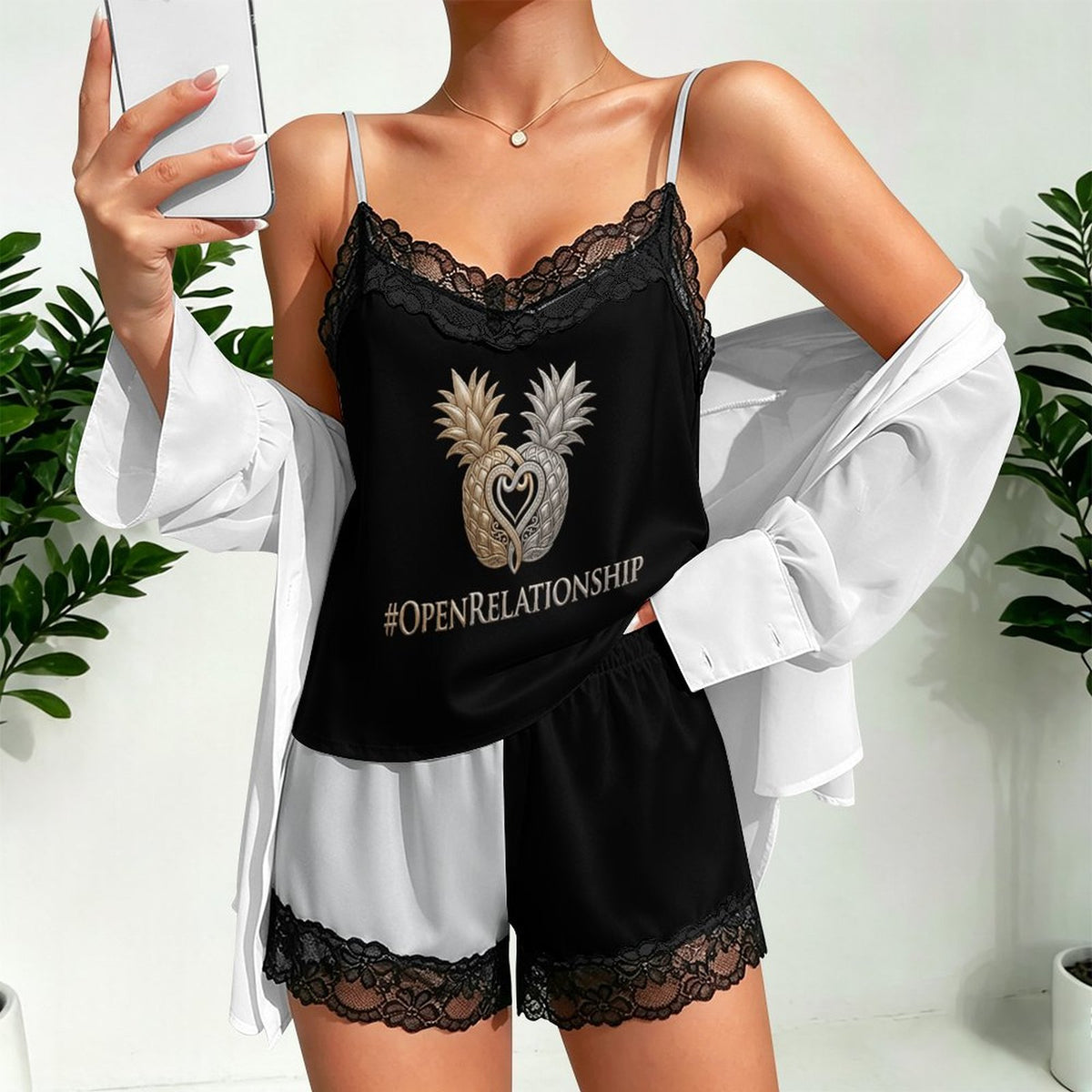 #OPENRELATIONSHIP Lace Trim Pajama Set