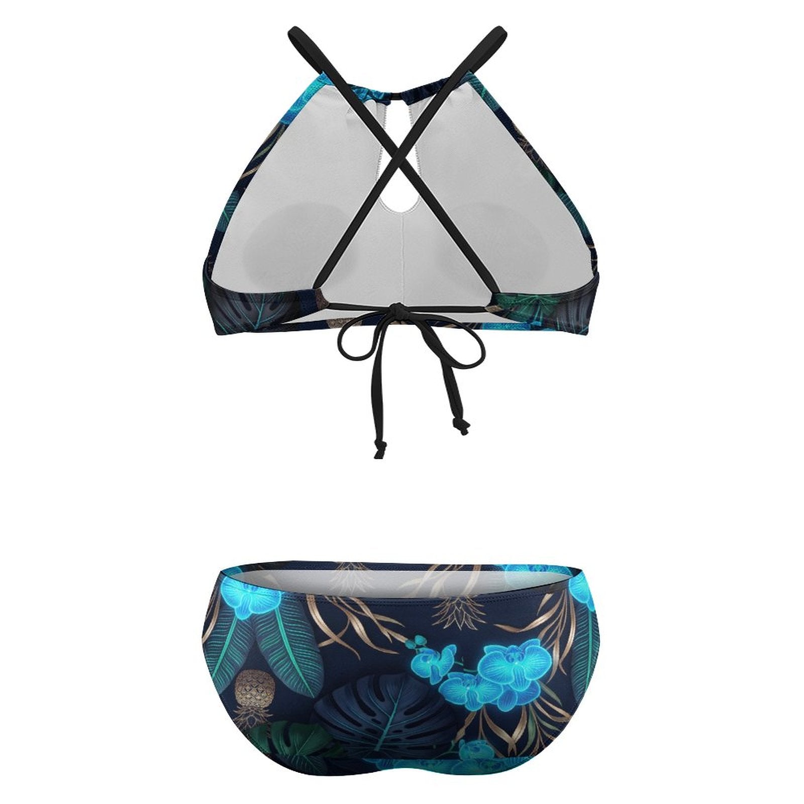 Plus Size Women's Two piece Swimsuit with High Neck Halter Top(All-Over Printing)