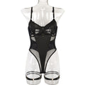 Style Sexy One-Piece Lingerie Summer Sheer Lace-Up Splicing Backless with Leg Rings Underwear