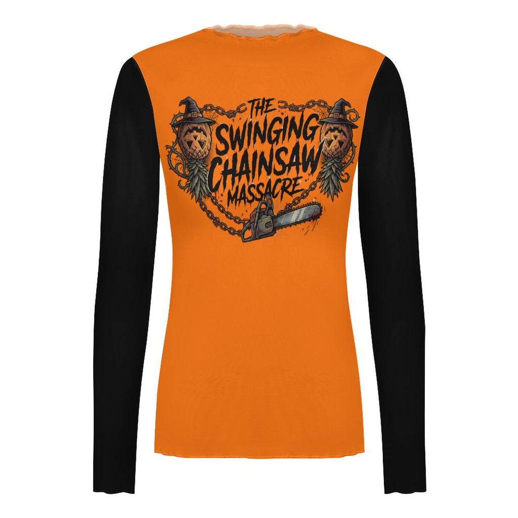The Swinging Chainsaw Massacre High Neck Mesh Top For Women