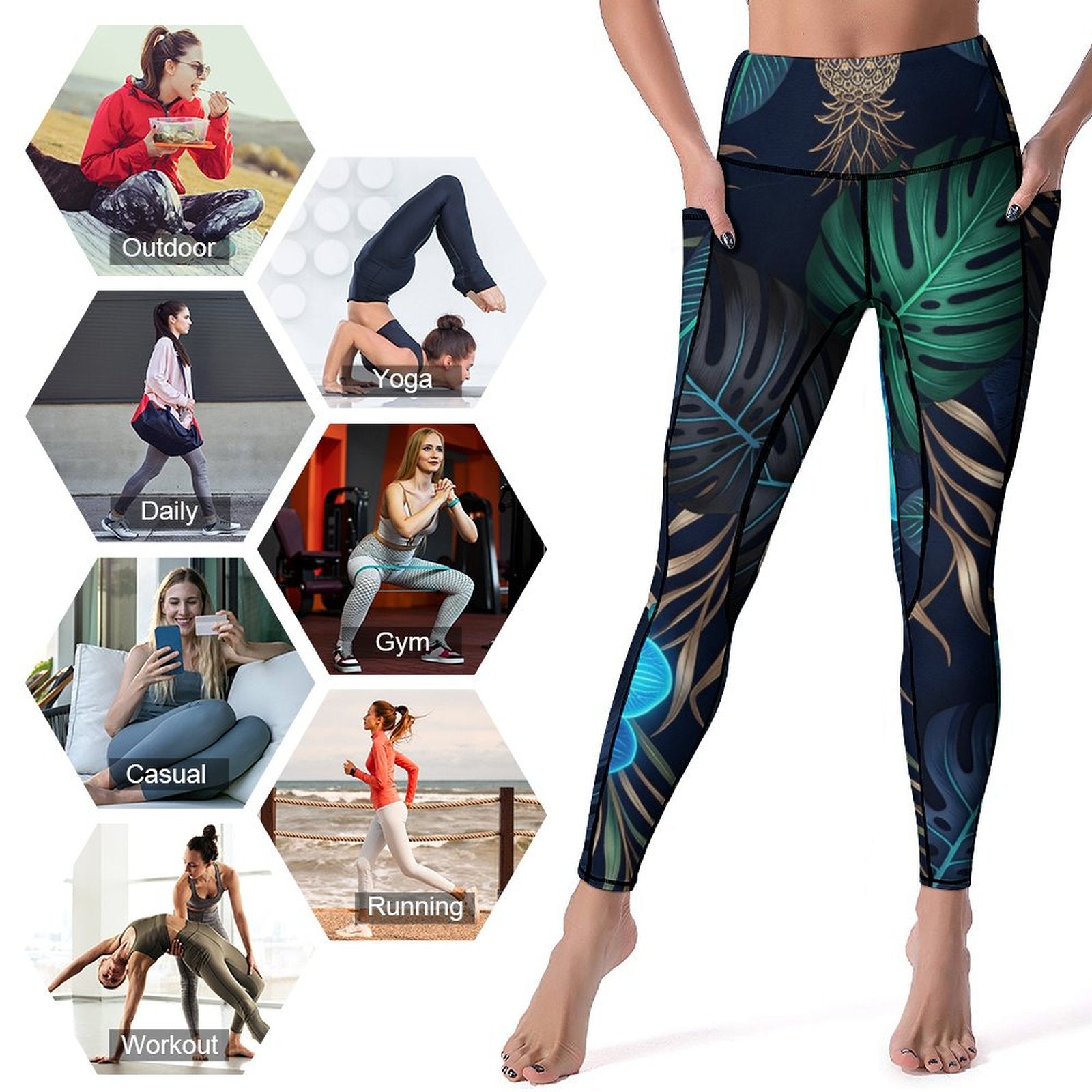 Custom Print Patterned Yoga Pants with 2 Pockets (All-Over Printing)