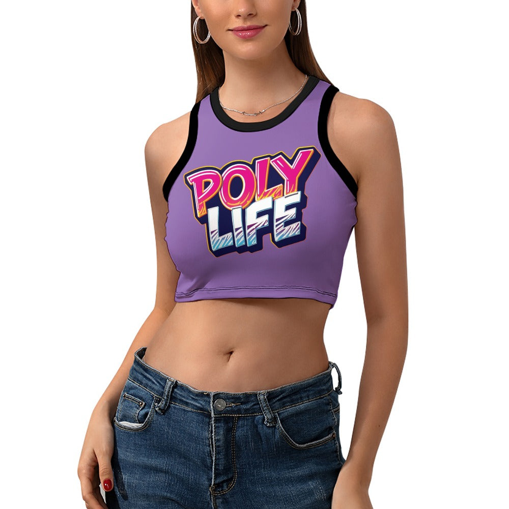 Poly Life Women's Cropped Slim Racer Tank Top – Lightweight Stretch Fit | Athletic & Casual Wear