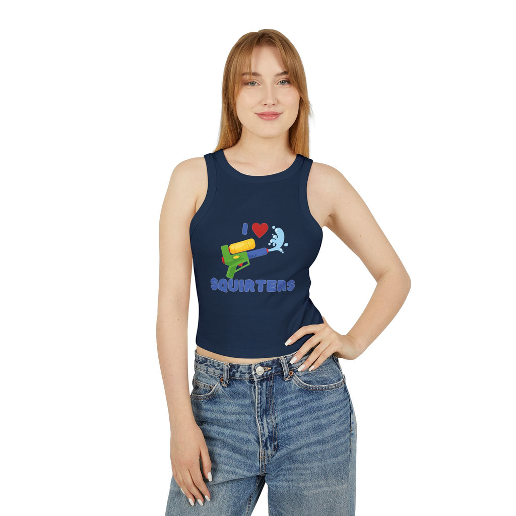 I Love Squirt Guns Women's Racer Tank Top, Summer Crop Top, Funny Water Gun Shirt, Beach Wear, Gift for Water Party