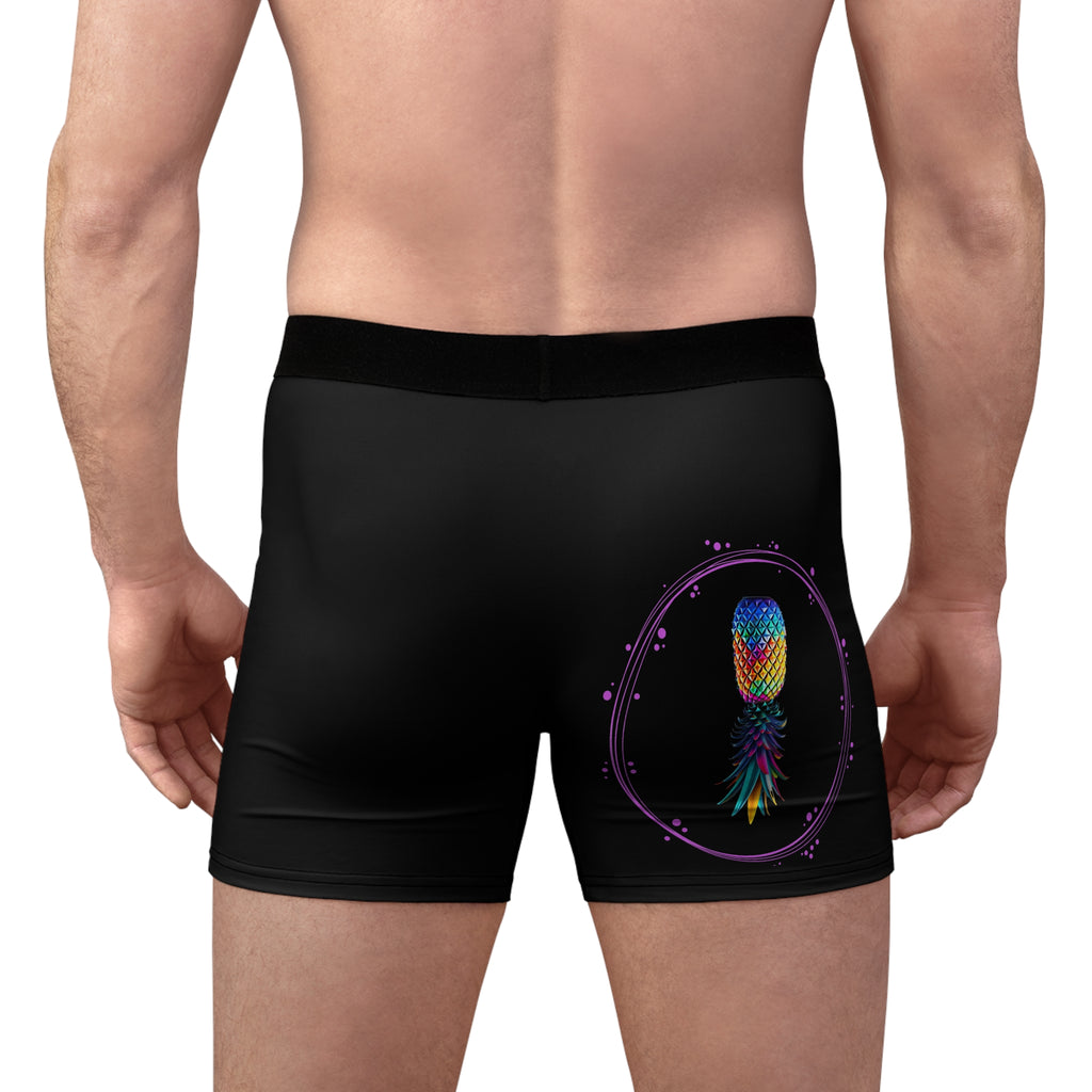 Fun Men's Boxer Briefs - Caution: May Become Ad"Dick"tive with Rainbow Pineapple Design