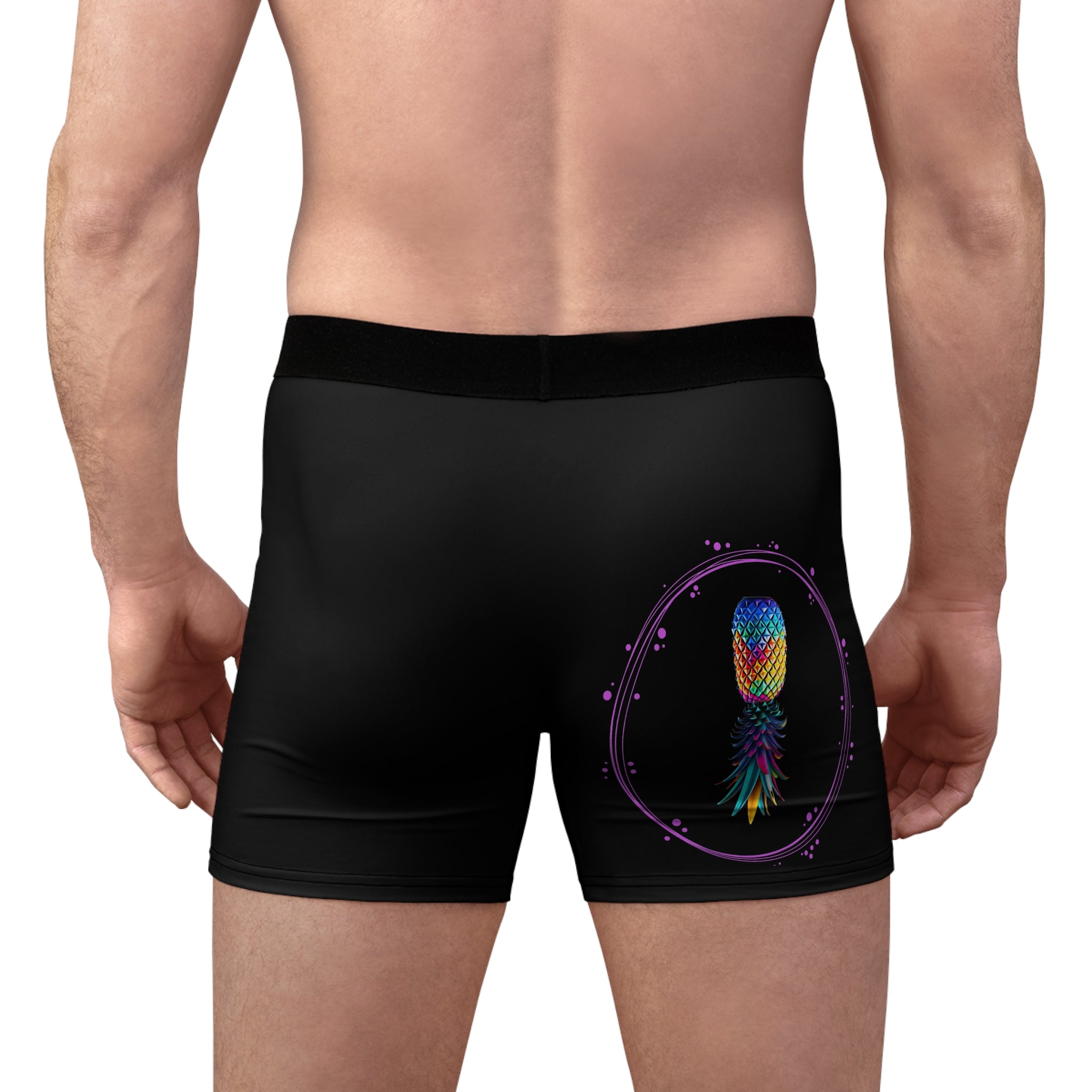 Fun Men's Boxer Briefs - Caution: May Become Ad"Dick"tive with Rainbow Pineapple Design