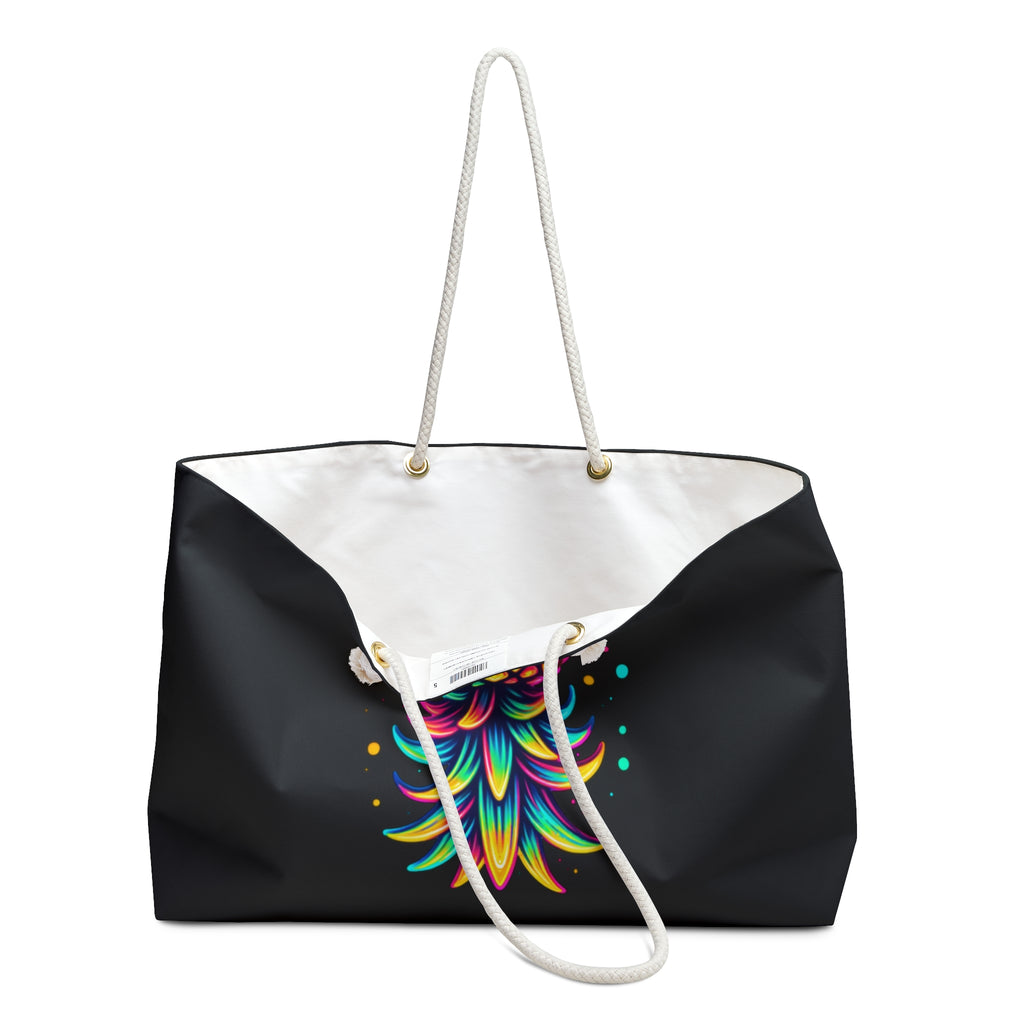 Colorful Pineapple Weekender Bag - Vibrant Travel Tote for Beach and Gym (Black)