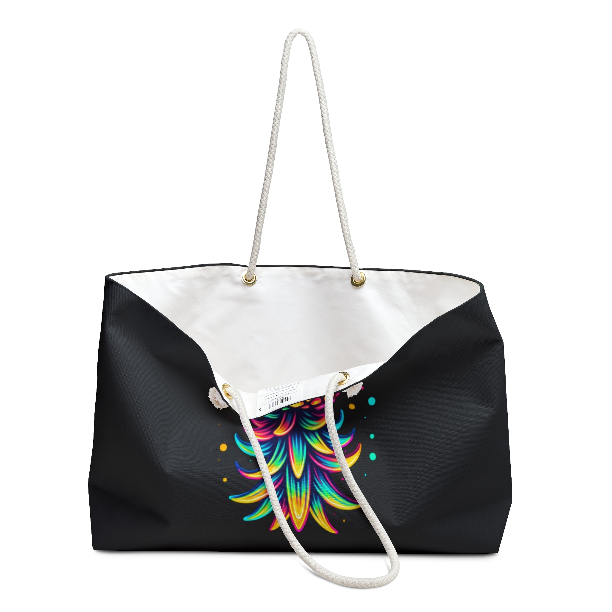 Colorful Pineapple Weekender Bag - Vibrant Travel Tote for Beach and Gym (Black)