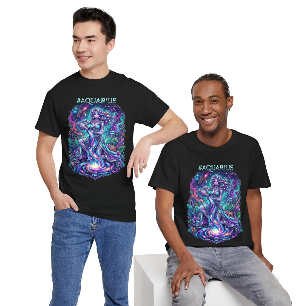#AQUARIUS Unisex T-Shirt | Soft Lightweight 100% Combed Ring-Spun Cotton Tee with Cosmic Art Print