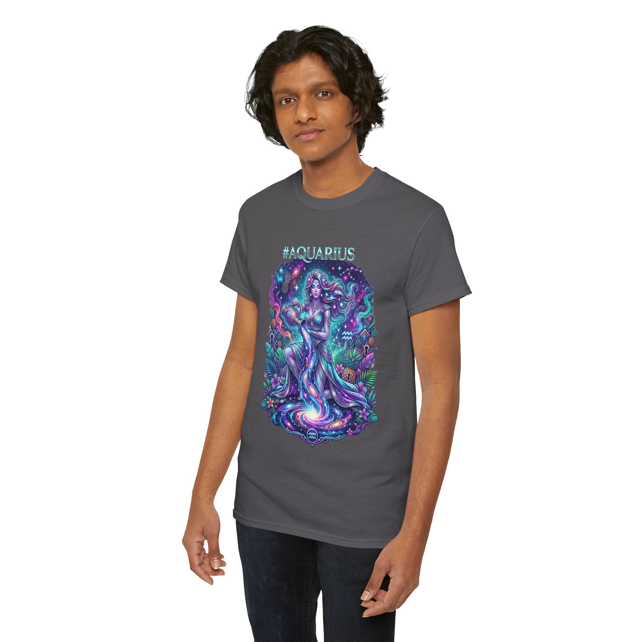 #AQUARIUS Unisex T-Shirt | Soft Lightweight 100% Combed Ring-Spun Cotton Tee with Cosmic Art Print