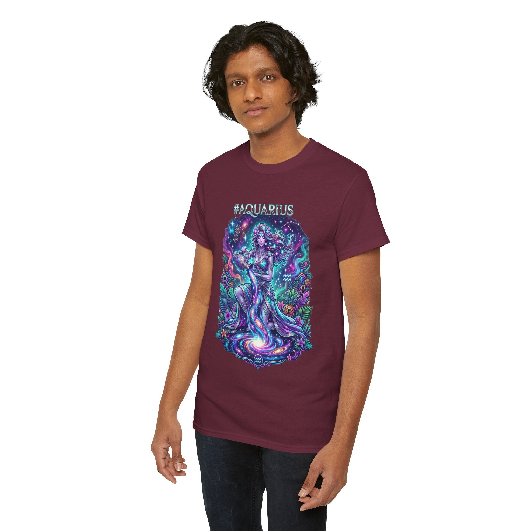 #AQUARIUS Unisex T-Shirt | Soft Lightweight 100% Combed Ring-Spun Cotton Tee with Cosmic Art Print
