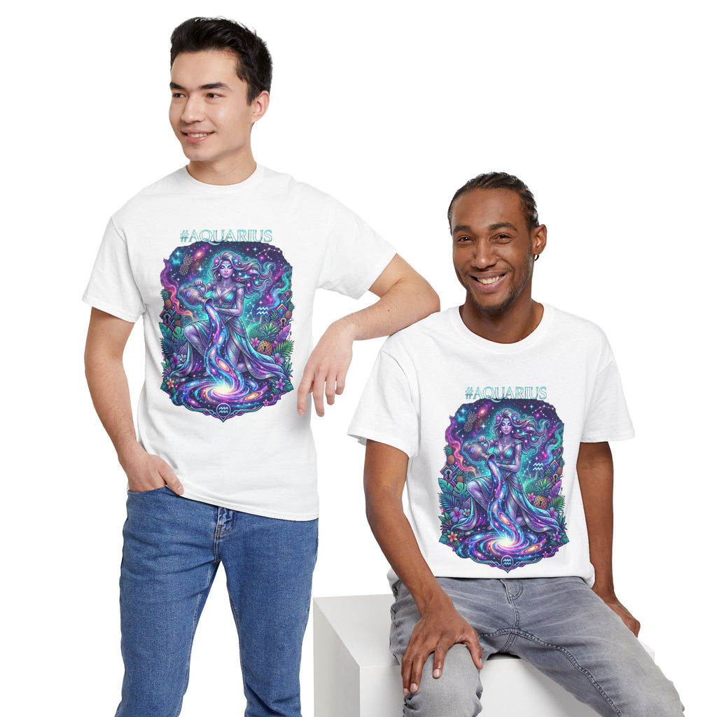 #AQUARIUS Unisex T-Shirt | Soft Lightweight 100% Combed Ring-Spun Cotton Tee with Cosmic Art Print