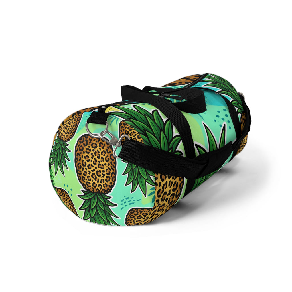 Tropical Pineapple Duffel Bag | Leopard Print Palm Travel Gym Bag with Mesh Pocket & Adjustable Strap
