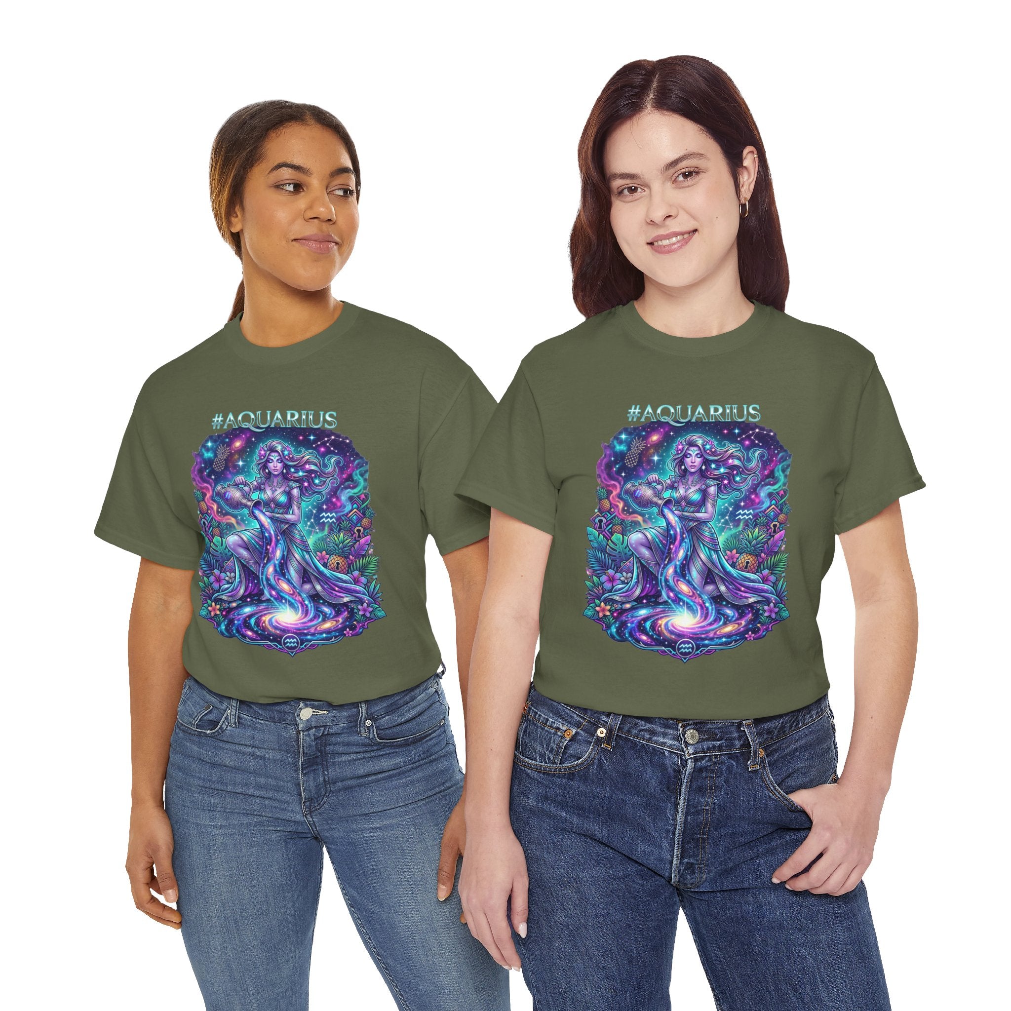#AQUARIUS Unisex T-Shirt | Soft Lightweight 100% Combed Ring-Spun Cotton Tee with Cosmic Art Print