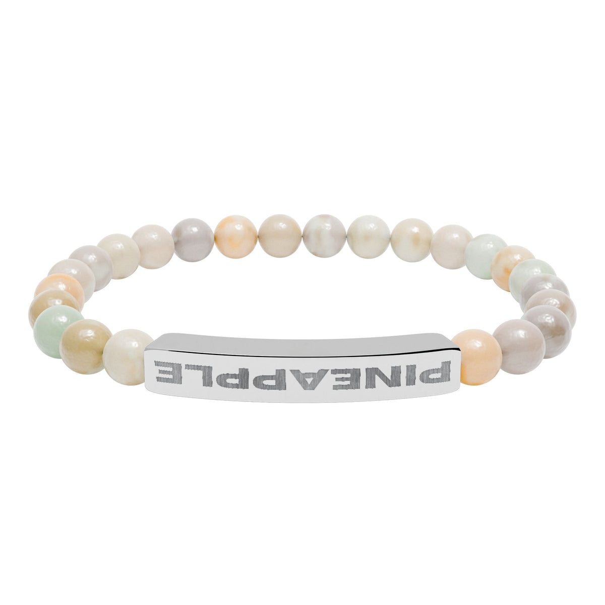 Upside Down Pineapple Natural Stone Stretch Bar Bracelet | Engraved Lifestyle Jewelry