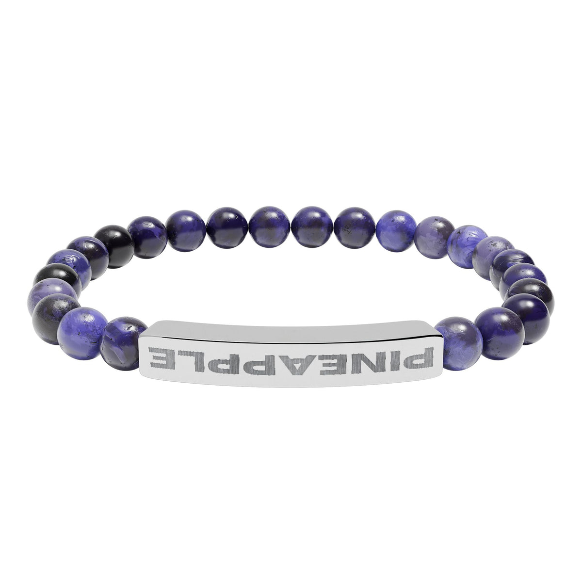 Upside Down Pineapple Natural Stone Stretch Bar Bracelet | Engraved Lifestyle Jewelry