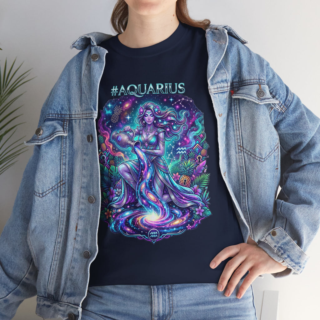 #AQUARIUS Unisex T-Shirt | Soft Lightweight 100% Combed Ring-Spun Cotton Tee with Cosmic Art Print