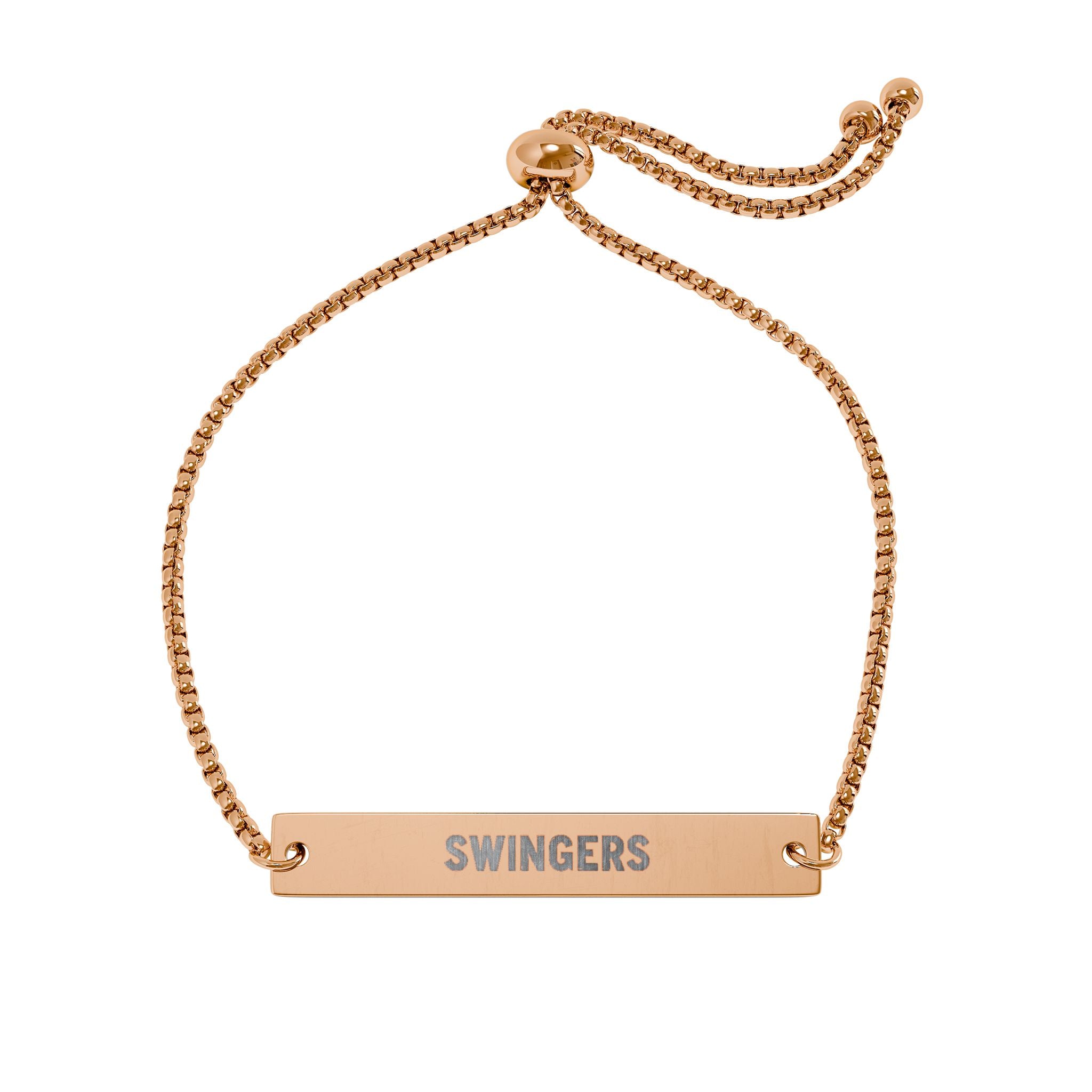 Rose gold bracelet with 'JAMES 1:2-4' engraving on a white background