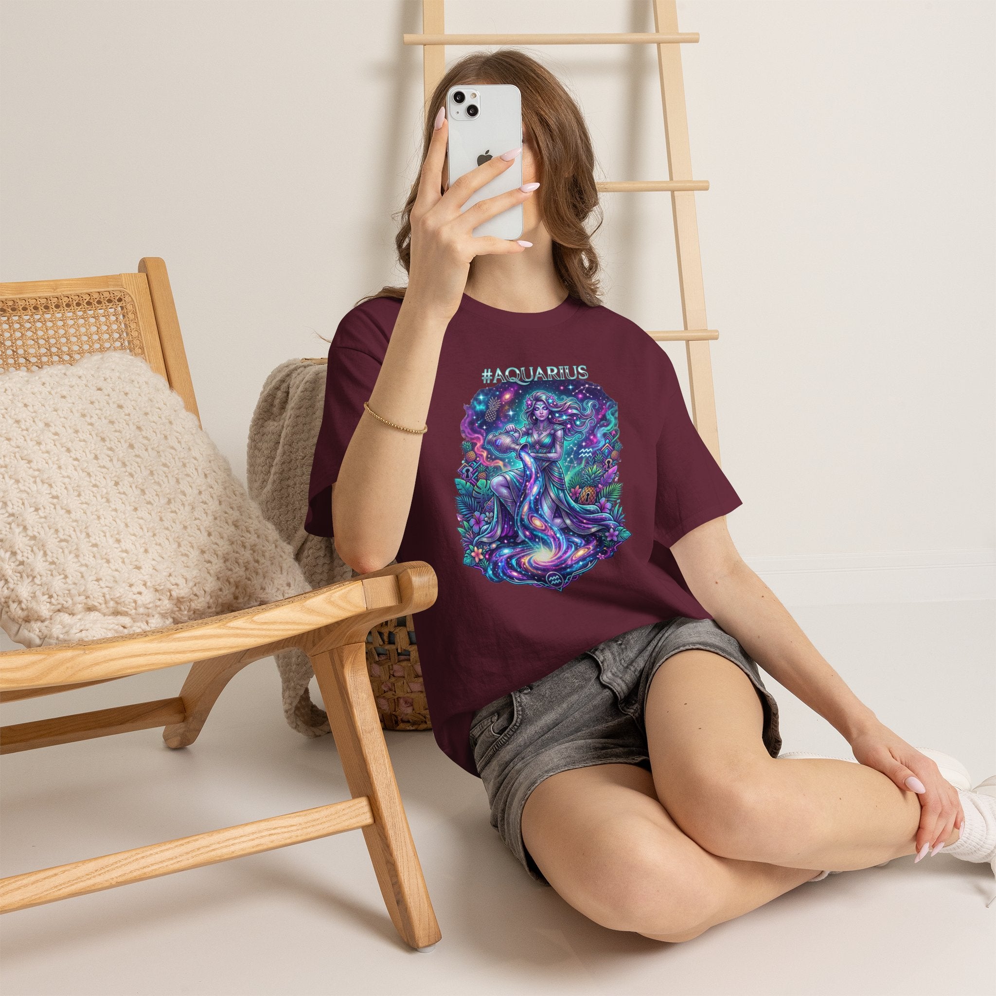 #AQUARIUS Unisex T-Shirt | Soft Lightweight 100% Combed Ring-Spun Cotton Tee with Cosmic Art Print