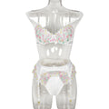 Women's Fashionable Lingerie Set with Elegant Embroidered Flowers and Satin Splicing - Sweet and Fresh Three-Piece Set