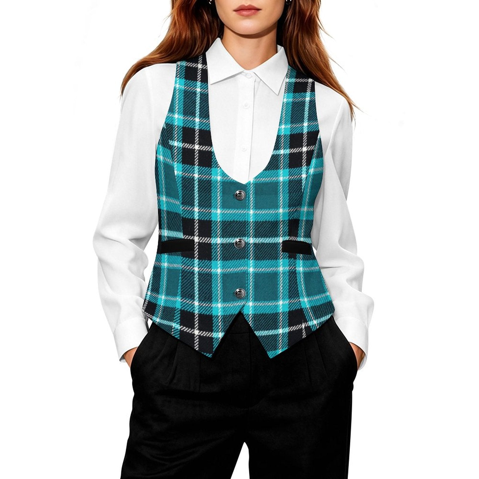 School Girl Inspired Women's Suit Vest by Taylor Lovet | Sexy Plaid Vest for Lifestyle Events, Cosplay & Fashion | PineappleXXclusive