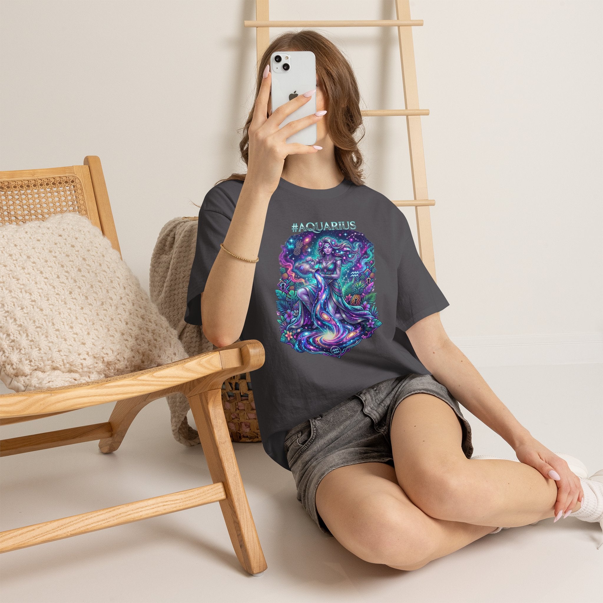 #AQUARIUS Unisex T-Shirt | Soft Lightweight 100% Combed Ring-Spun Cotton Tee with Cosmic Art Print