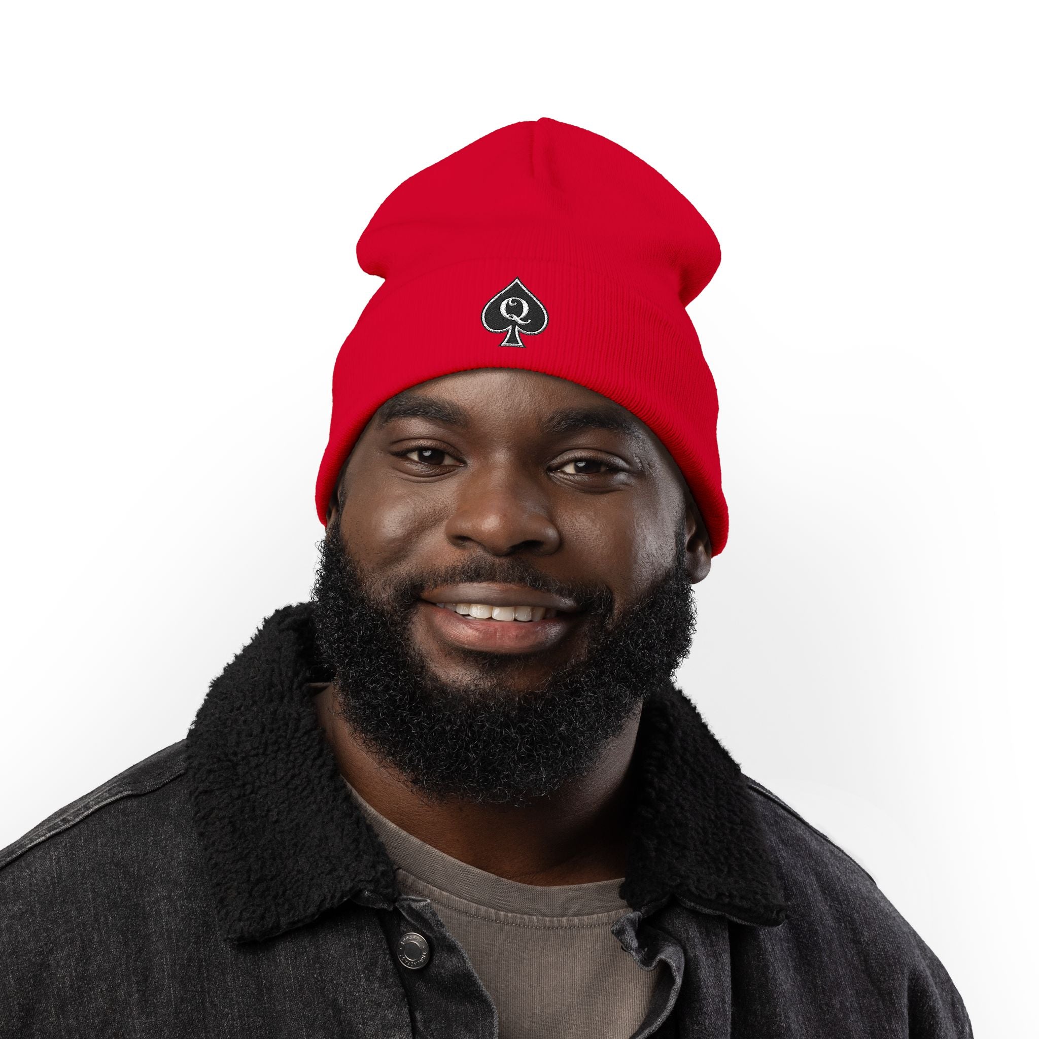 Queen of Spades Embroidered Knit Beanie