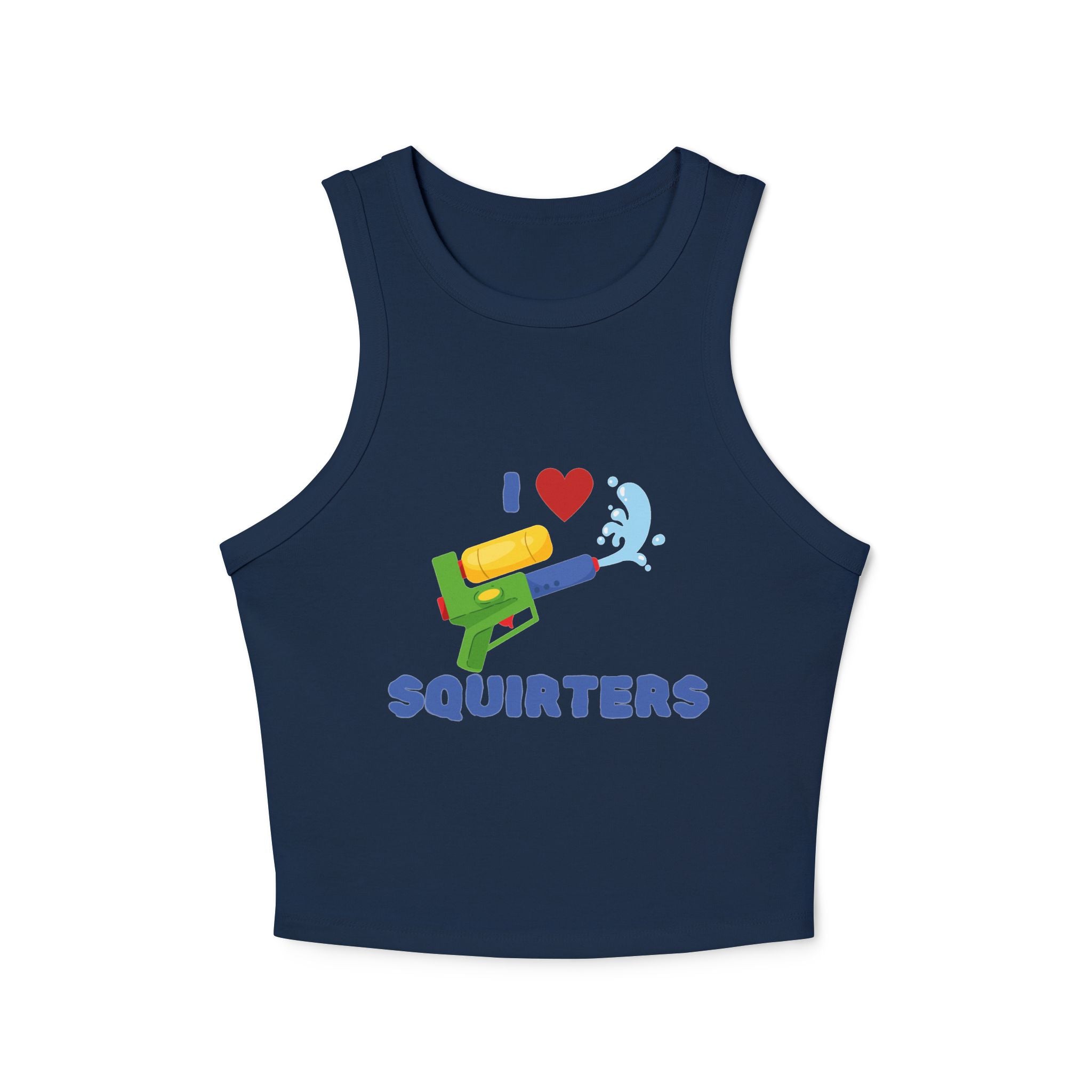 I Love Squirt Guns Women's Racer Tank Top, Summer Crop Top, Funny Water Gun Shirt, Beach Wear, Gift for Water Party