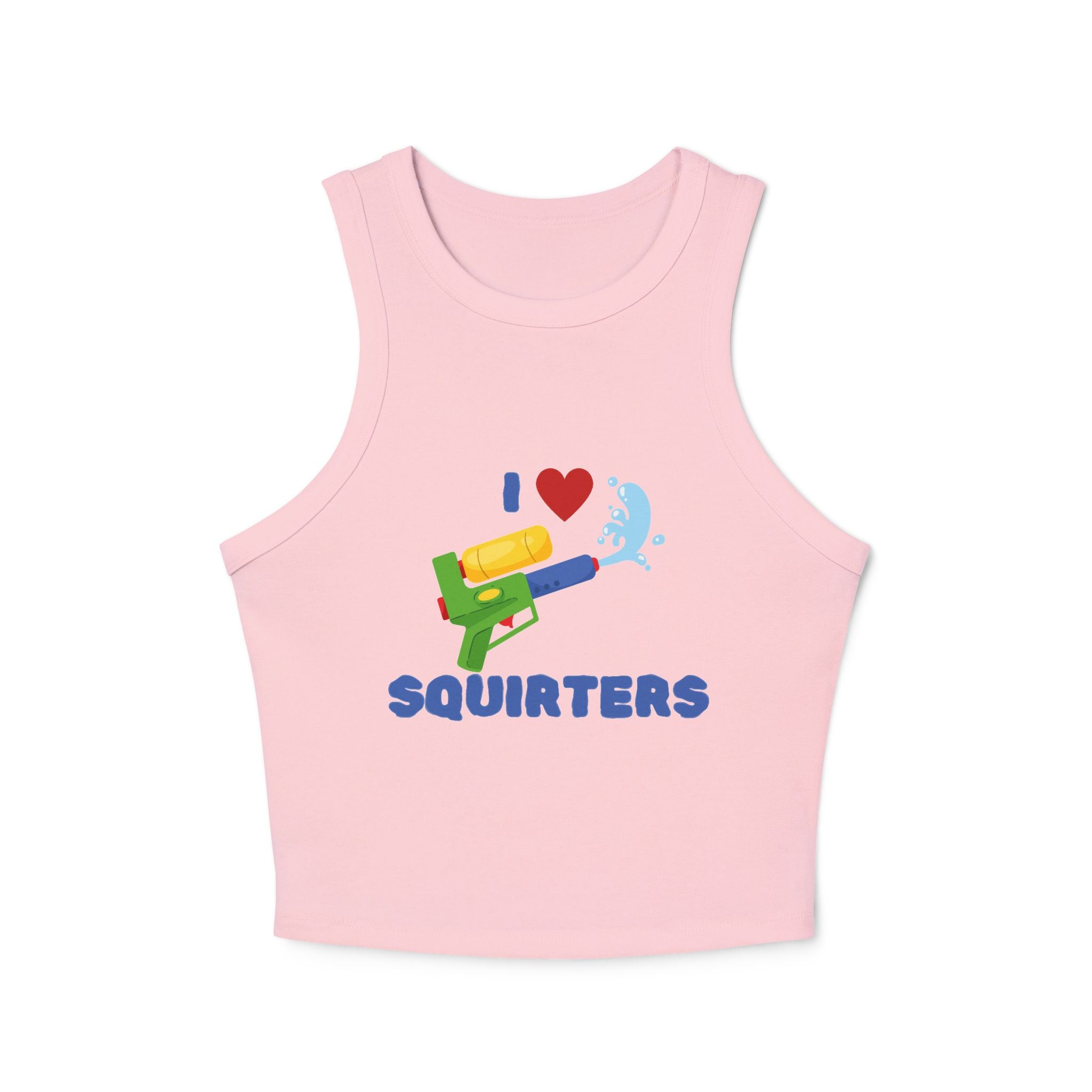 I Love Squirt Guns Women's Racer Tank Top, Summer Crop Top, Funny Water Gun Shirt, Beach Wear, Gift for Water Party