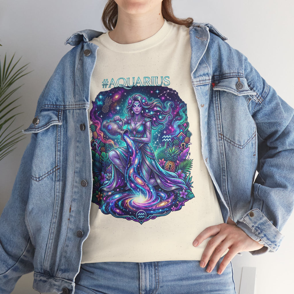 #AQUARIUS Unisex T-Shirt | Soft Lightweight 100% Combed Ring-Spun Cotton Tee with Cosmic Art Print