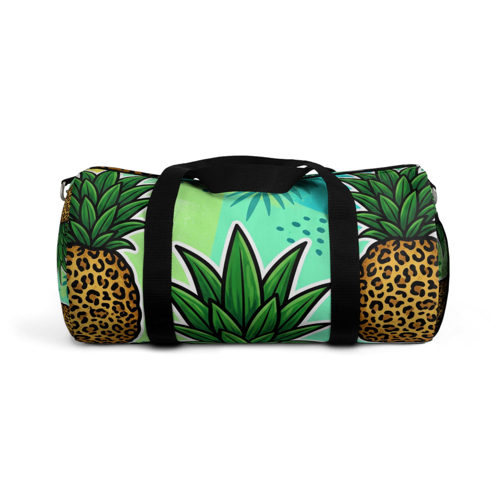 Tropical Pineapple Duffel Bag | Leopard Print Palm Travel Gym Bag with Mesh Pocket & Adjustable Strap