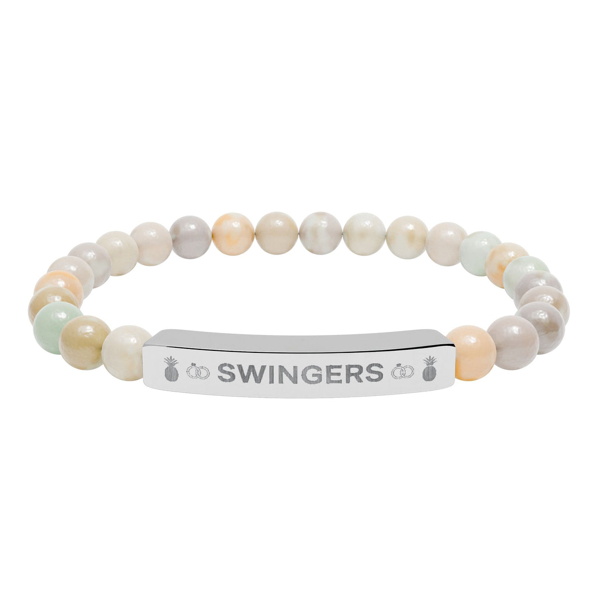 Swingers Engraved Natural Stone Stretch Bracelet | Hypoallergenic 316L Steel Jewelry