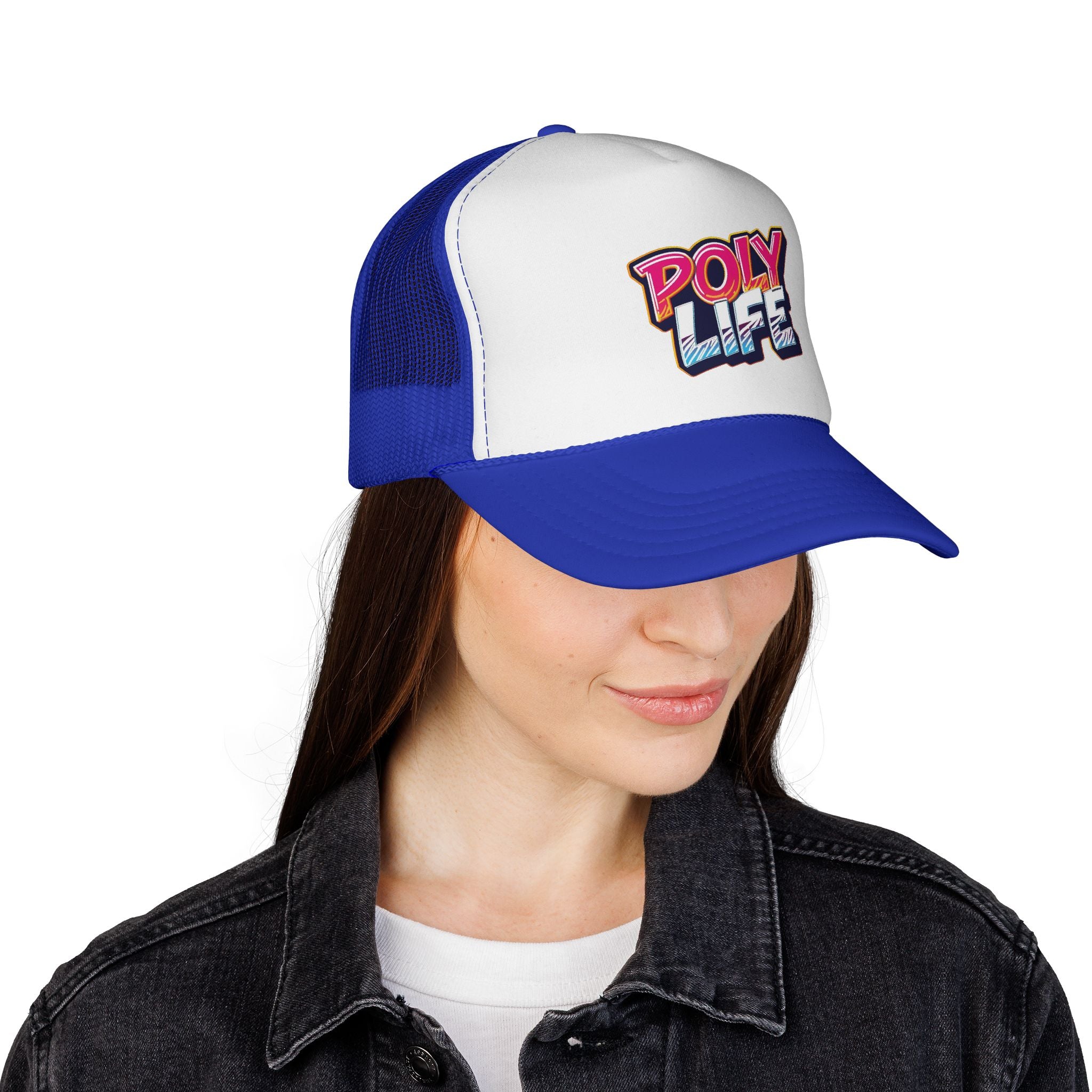 Poly Life Trucker Cap — Retro Surf Logo Mesh Hat