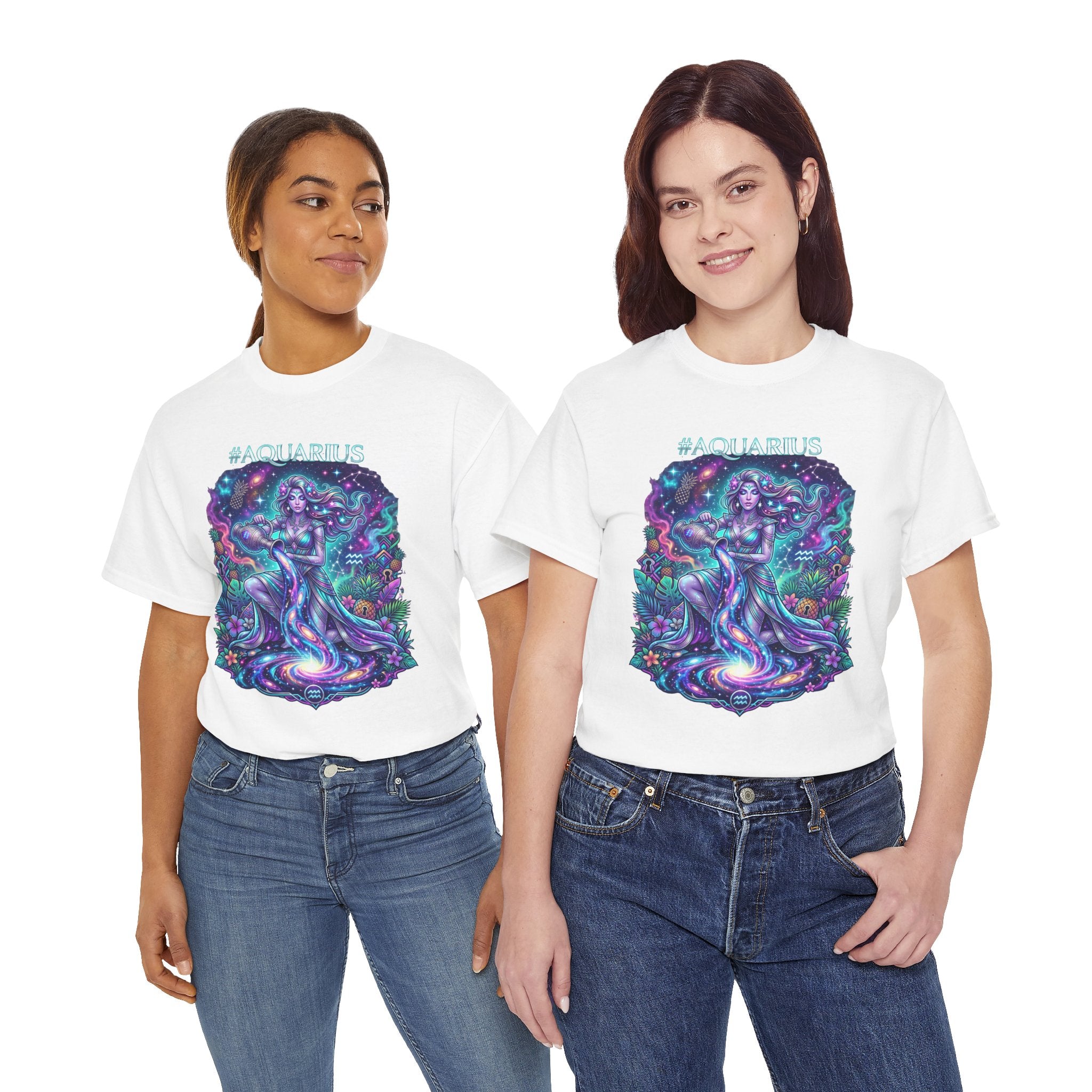 #AQUARIUS Unisex T-Shirt | Soft Lightweight 100% Combed Ring-Spun Cotton Tee with Cosmic Art Print