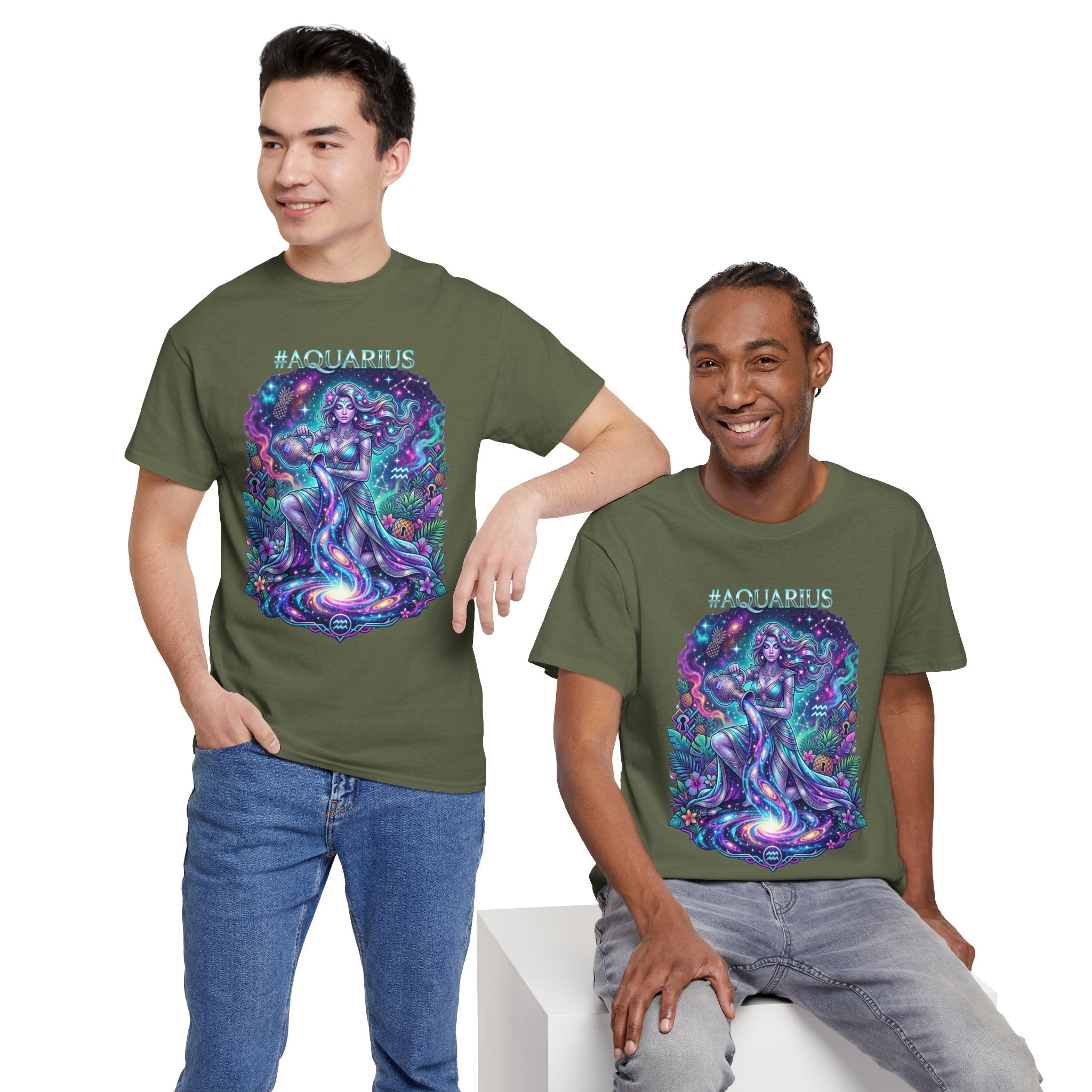 #AQUARIUS Unisex T-Shirt | Soft Lightweight 100% Combed Ring-Spun Cotton Tee with Cosmic Art Print