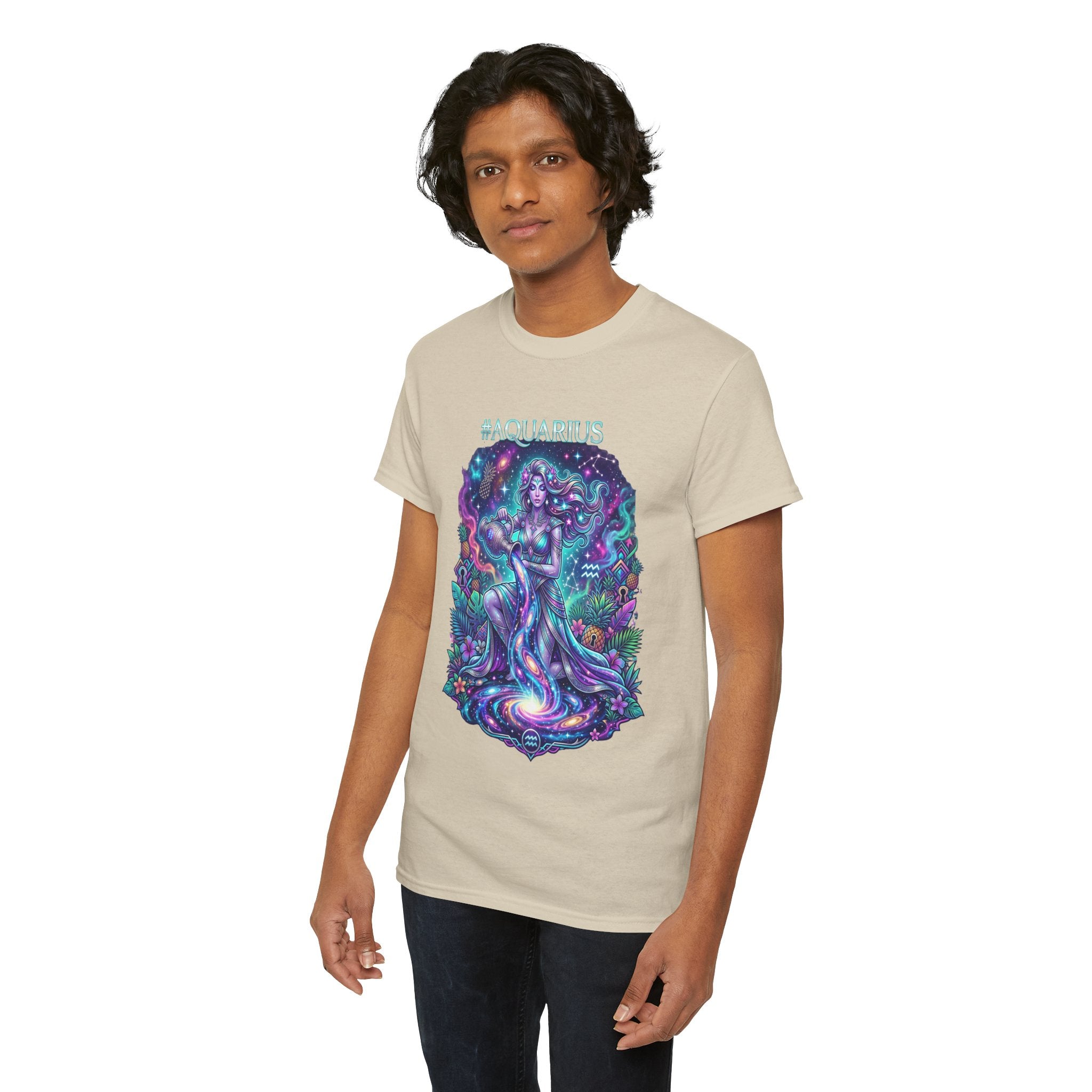 #AQUARIUS Unisex T-Shirt | Soft Lightweight 100% Combed Ring-Spun Cotton Tee with Cosmic Art Print