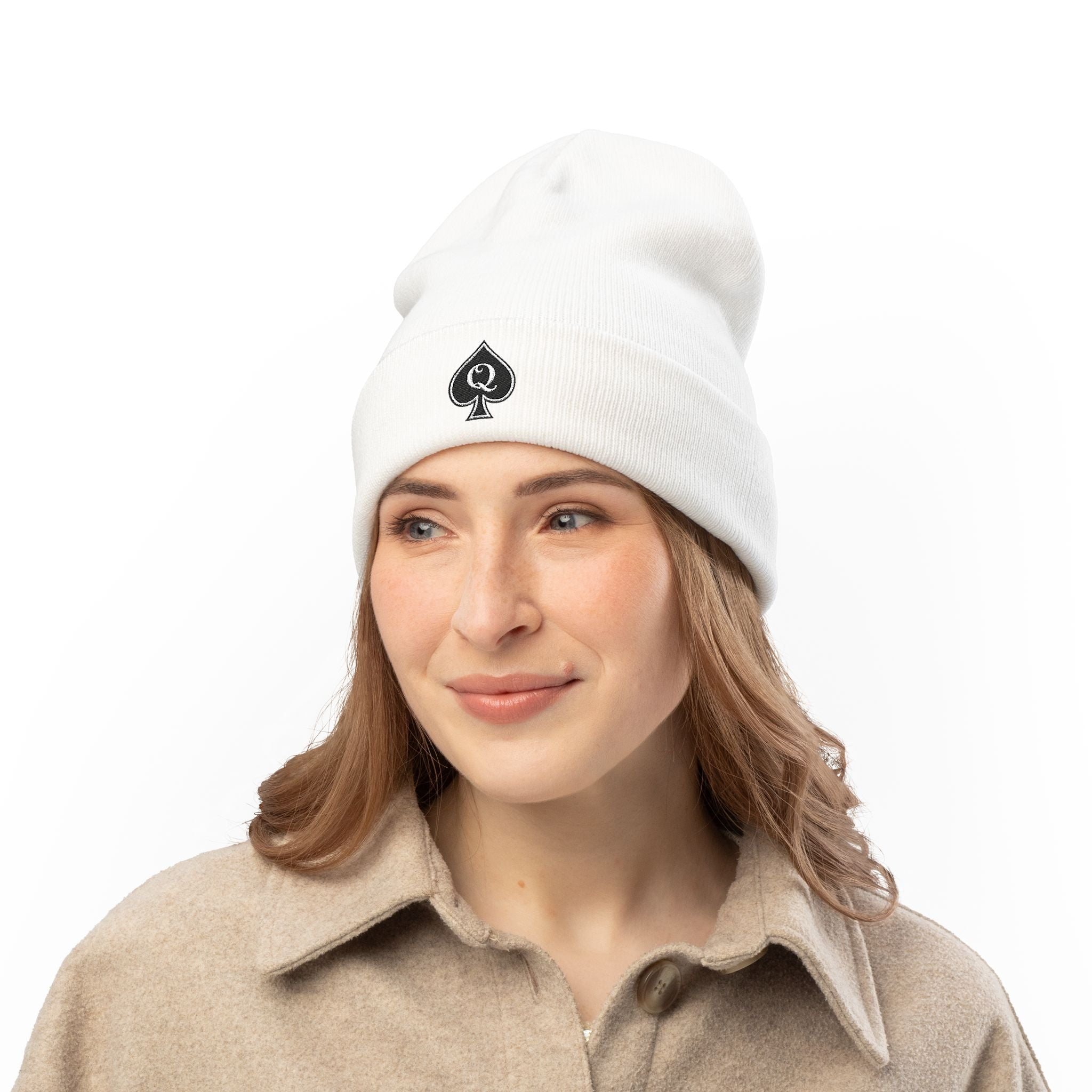 Queen of Spades Embroidered Knit Beanie