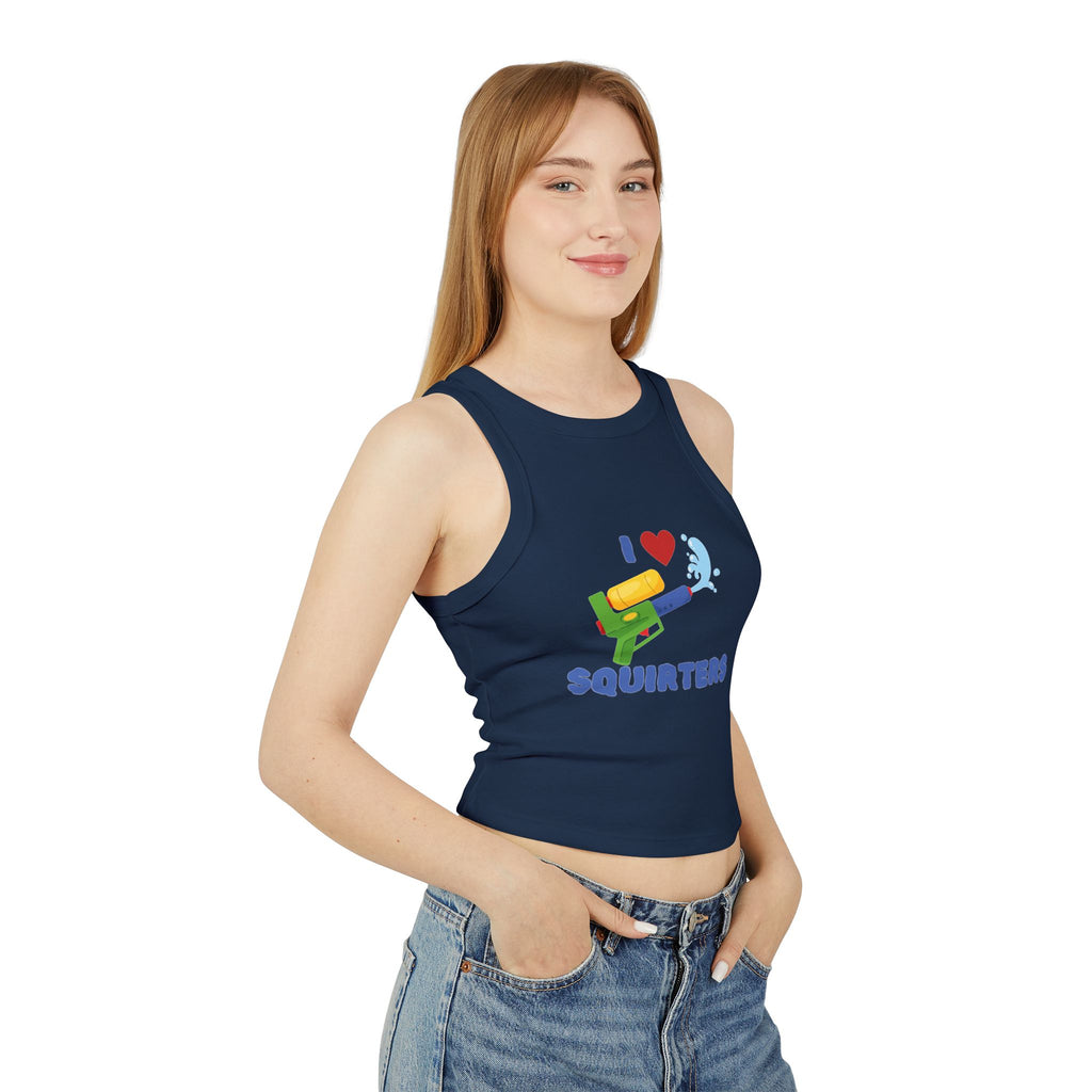 I Love Squirt Guns Women's Racer Tank Top, Summer Crop Top, Funny Water Gun Shirt, Beach Wear, Gift for Water Party