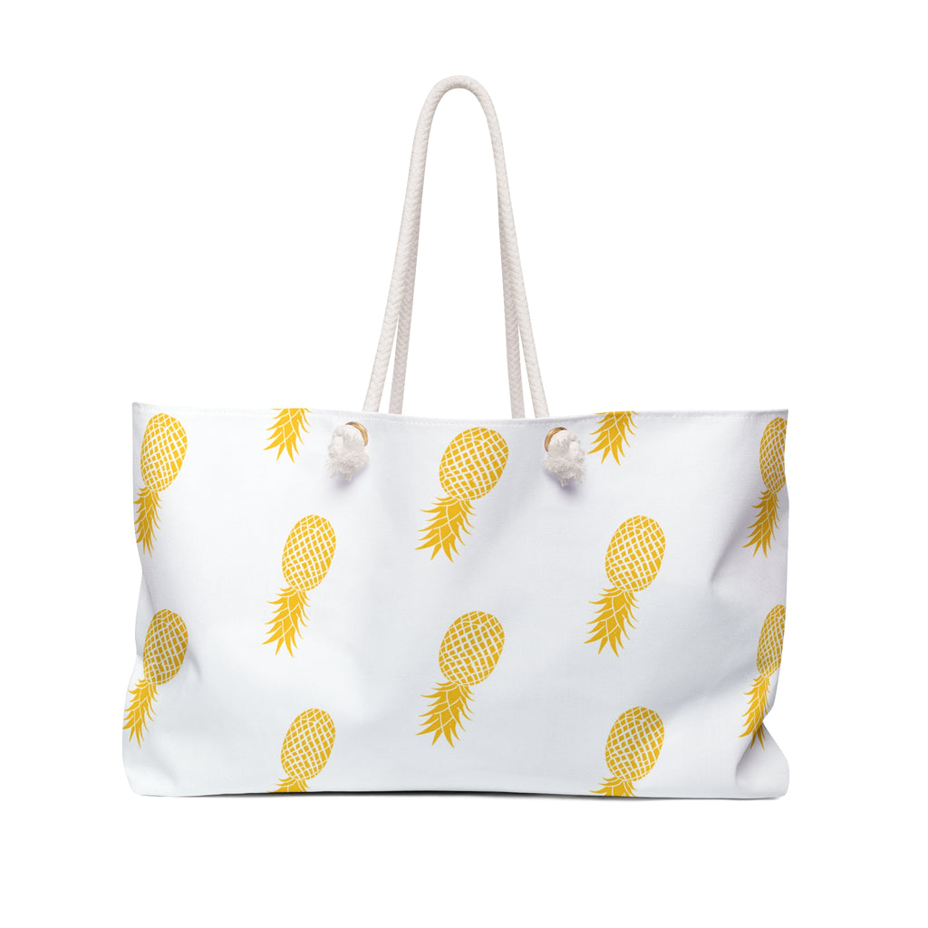 Tropical Pineapple Weekender Bag – Perfect for Summer Getaways & Beach Days (White)