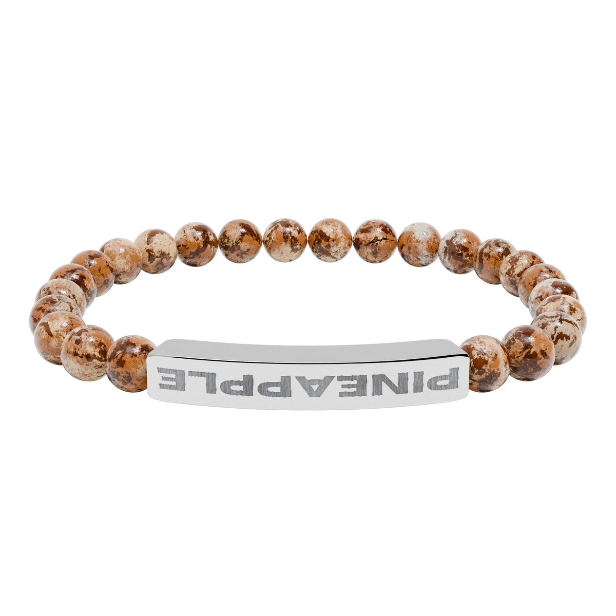 Upside Down Pineapple Natural Stone Stretch Bar Bracelet | Engraved Lifestyle Jewelry