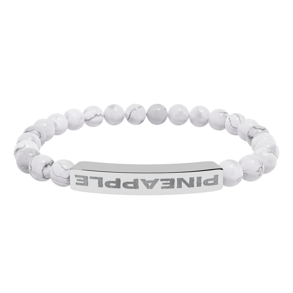 Upside Down Pineapple Natural Stone Stretch Bar Bracelet | Engraved Lifestyle Jewelry