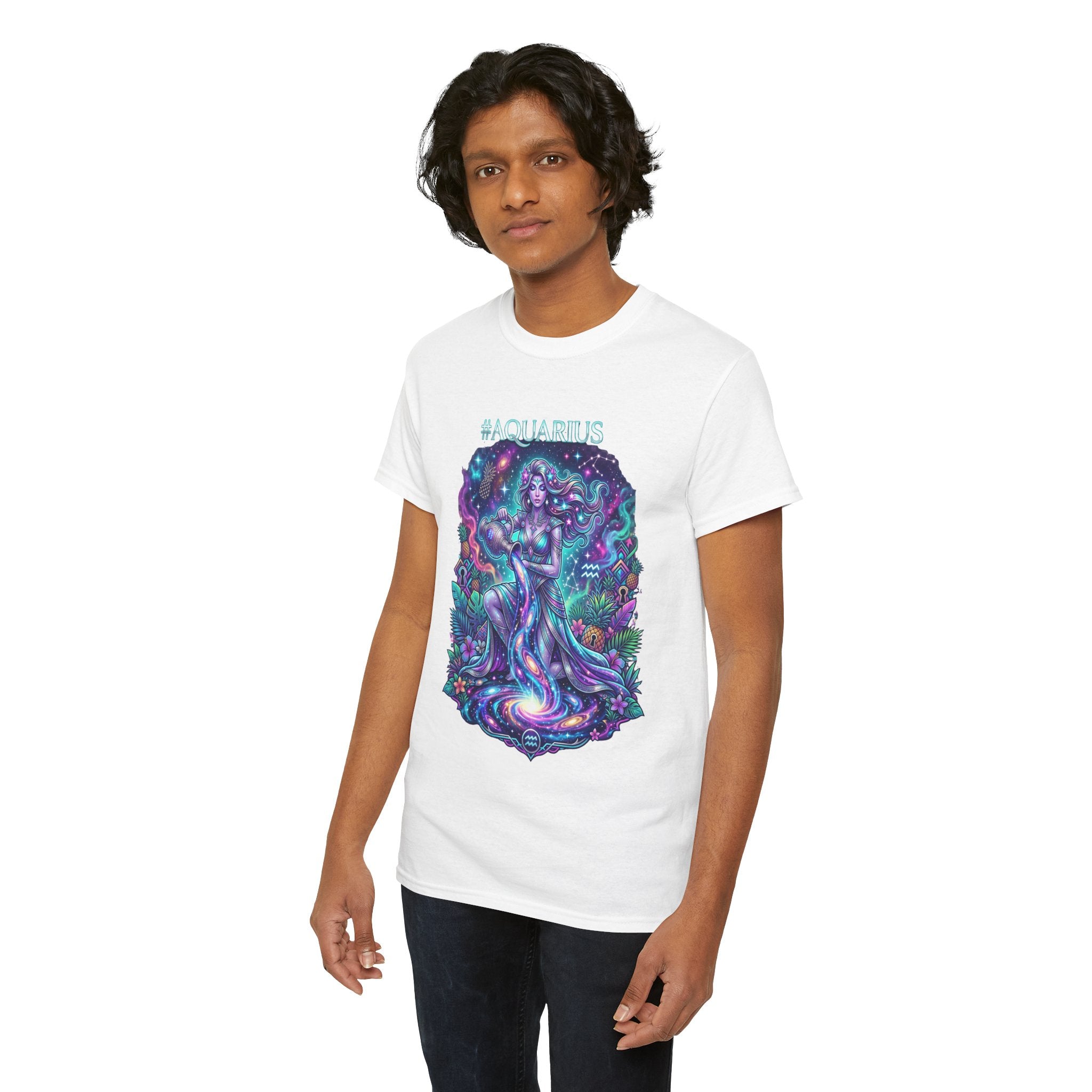 #AQUARIUS Unisex T-Shirt | Soft Lightweight 100% Combed Ring-Spun Cotton Tee with Cosmic Art Print