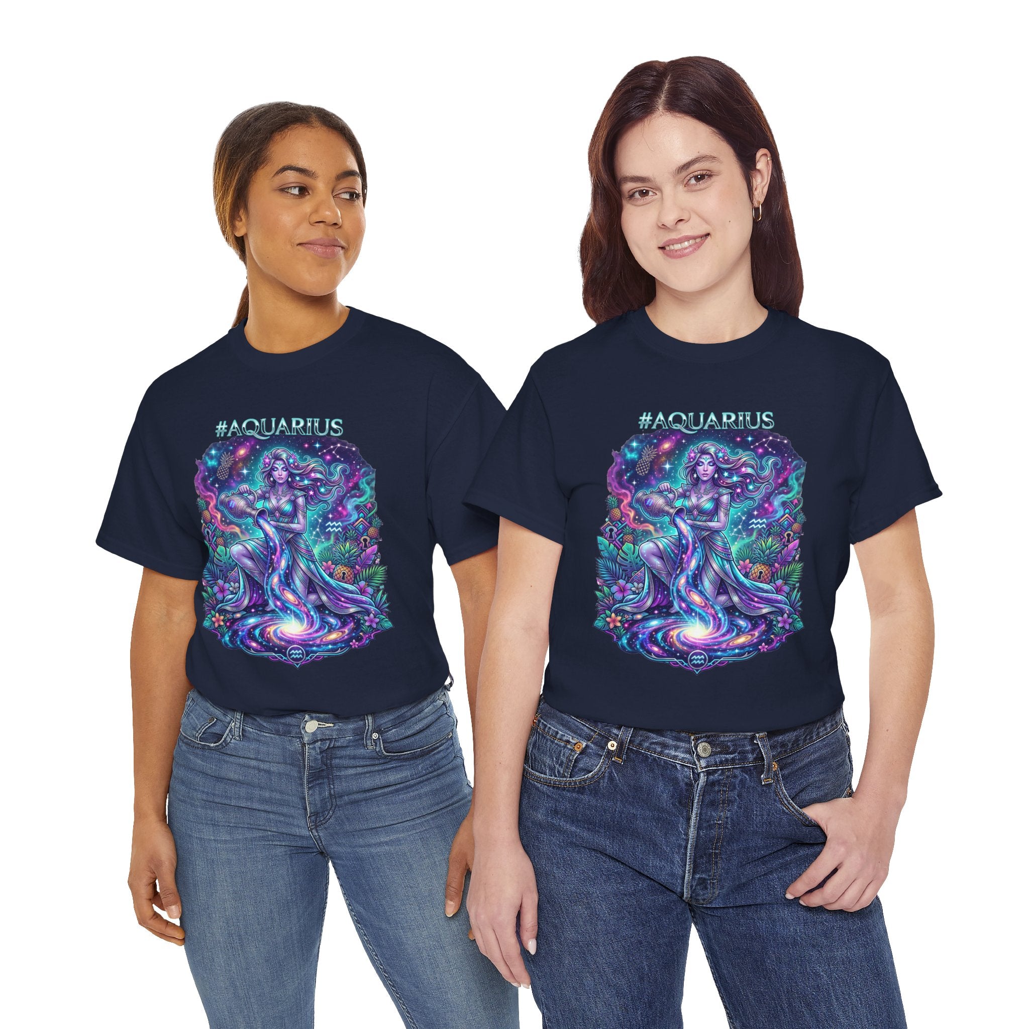 #AQUARIUS Unisex T-Shirt | Soft Lightweight 100% Combed Ring-Spun Cotton Tee with Cosmic Art Print