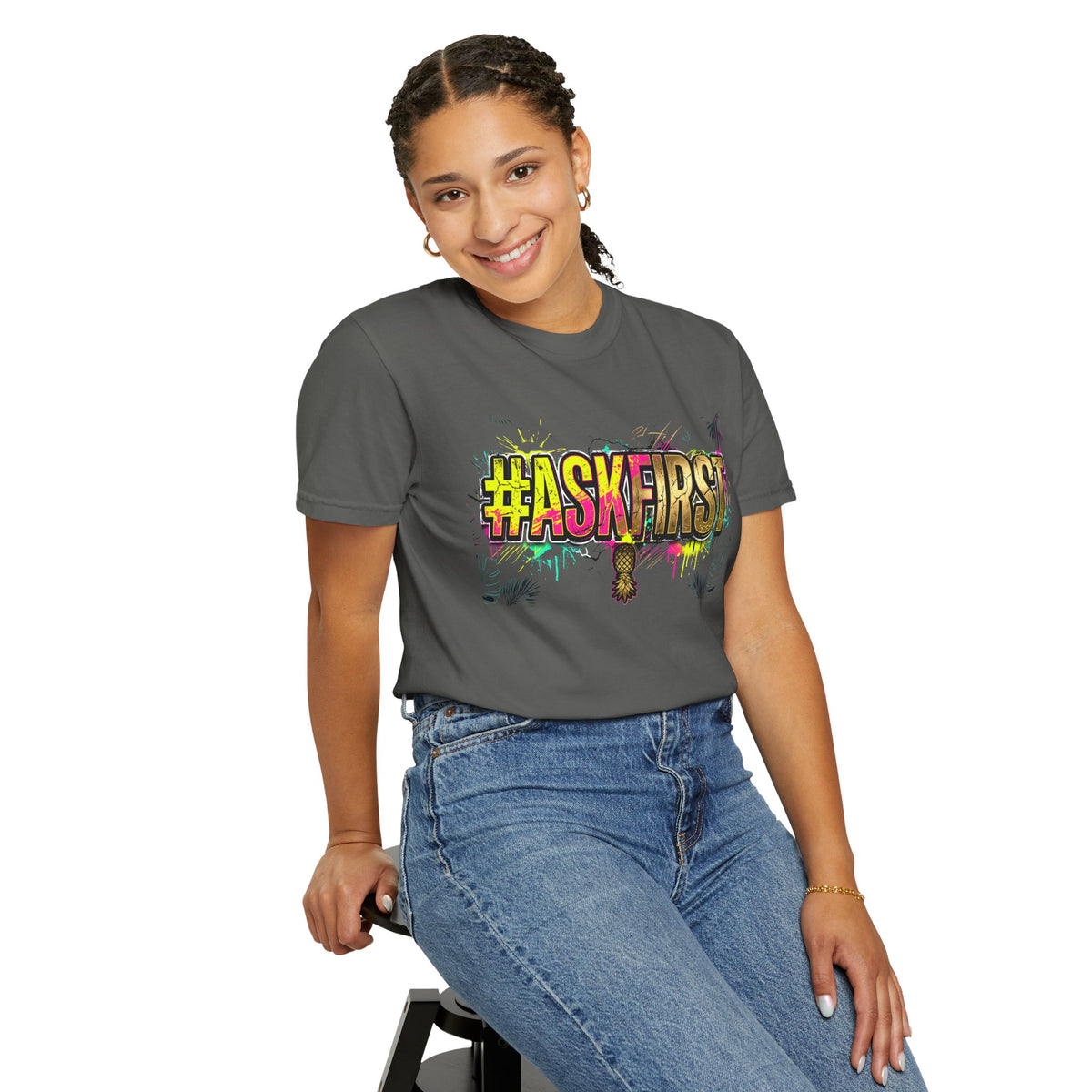 #AskFirst Graffiti Logo T-Shirt | Heavyweight Garment-Dyed Consent Streetwear Tee