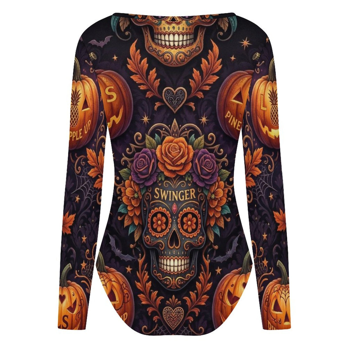 Swinger Halloween Square Neck Long Sleeve Bodysuit Jumpsuit for Women