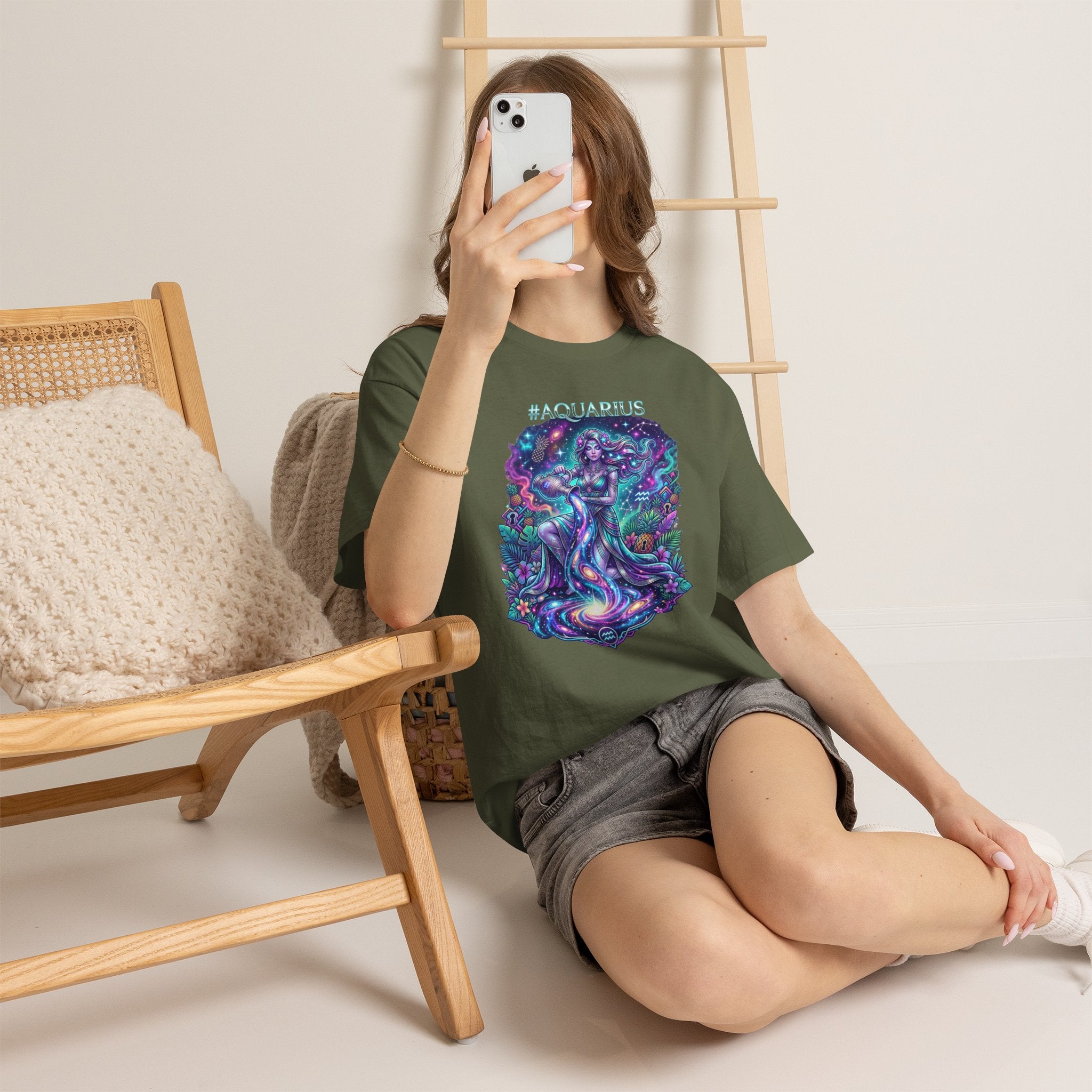 #AQUARIUS Unisex T-Shirt | Soft Lightweight 100% Combed Ring-Spun Cotton Tee with Cosmic Art Print