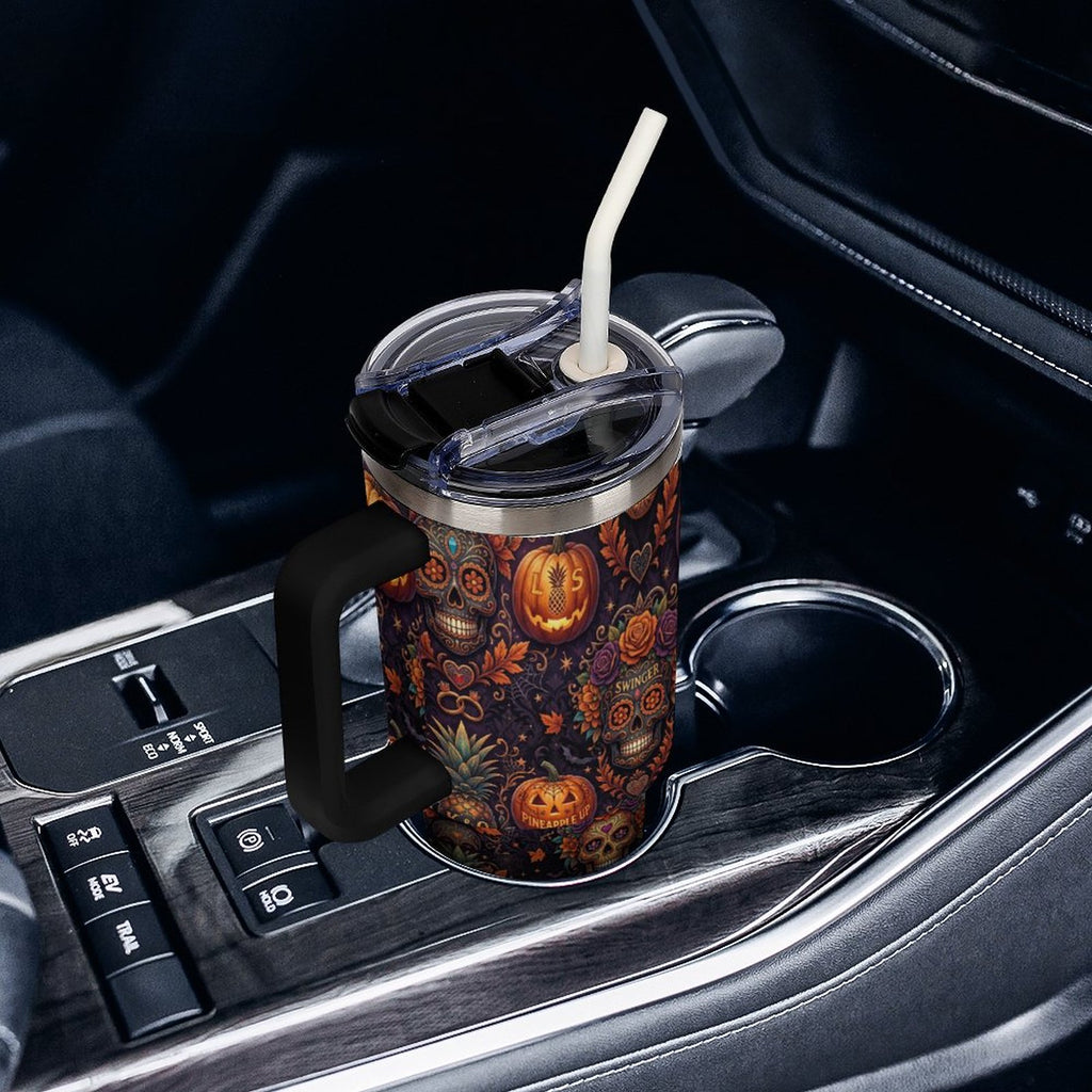 Halloween Swinger Inspired Insulated Tumbler with Handle and Straw