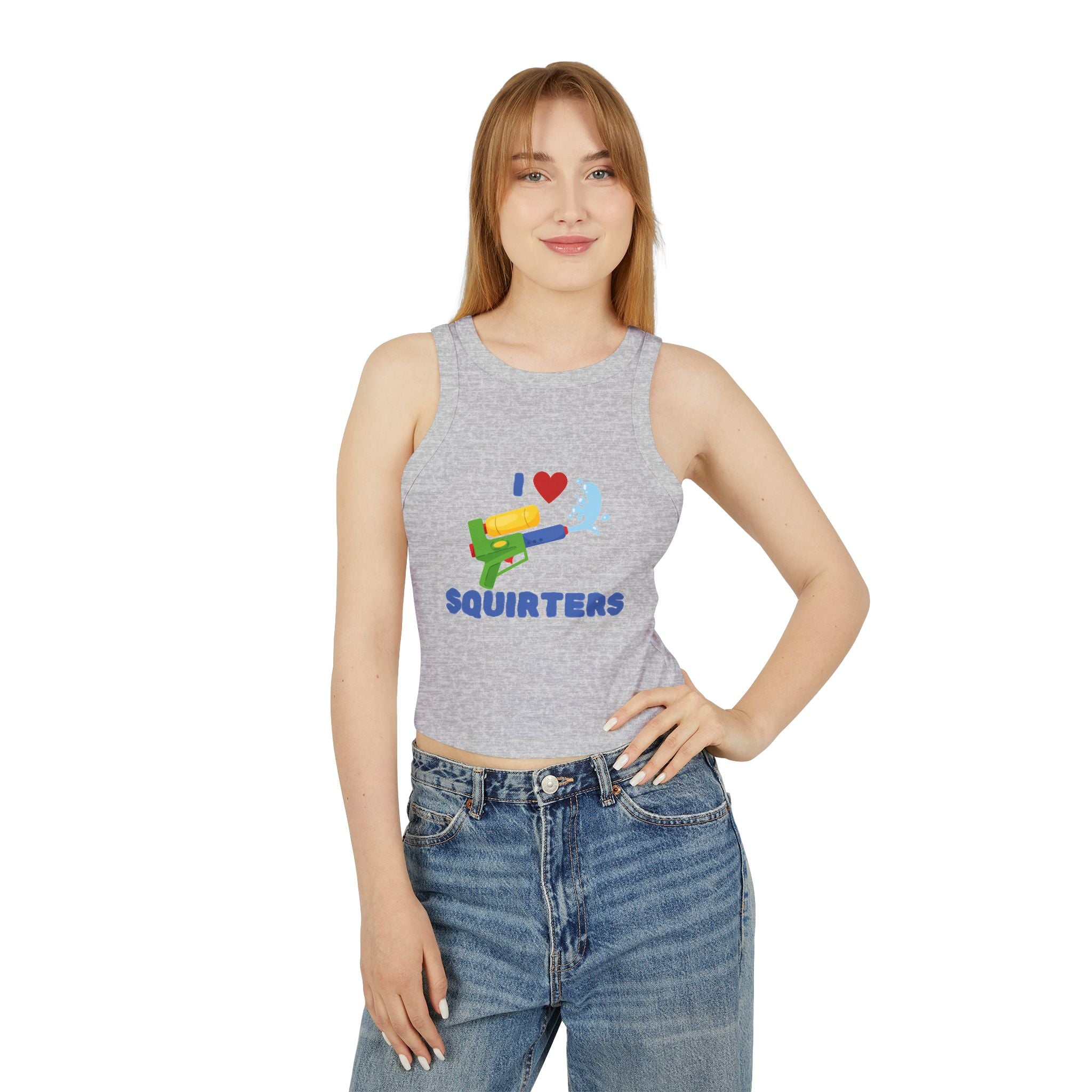 I Love Squirt Guns Women's Racer Tank Top, Summer Crop Top, Funny Water Gun Shirt, Beach Wear, Gift for Water Party